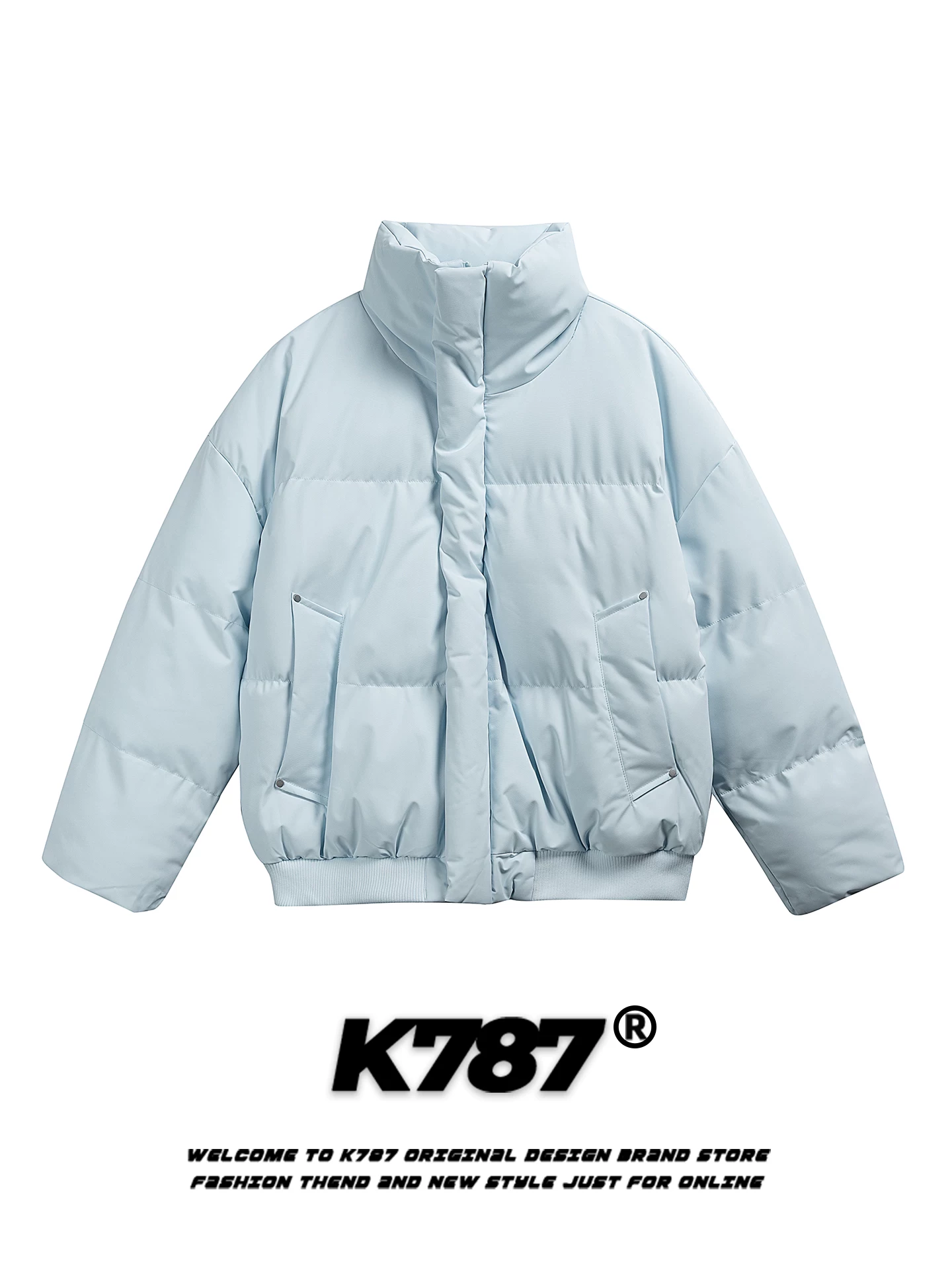 Áo khoác cotton cổ đứng màu trơn đơn giản kiểu Mỹ K787 dành cho nam và nữ, dáng rộng, dày dặn, ấm áp, áo khoác cotton cặp đôi thương hiệu hợp thời trang.