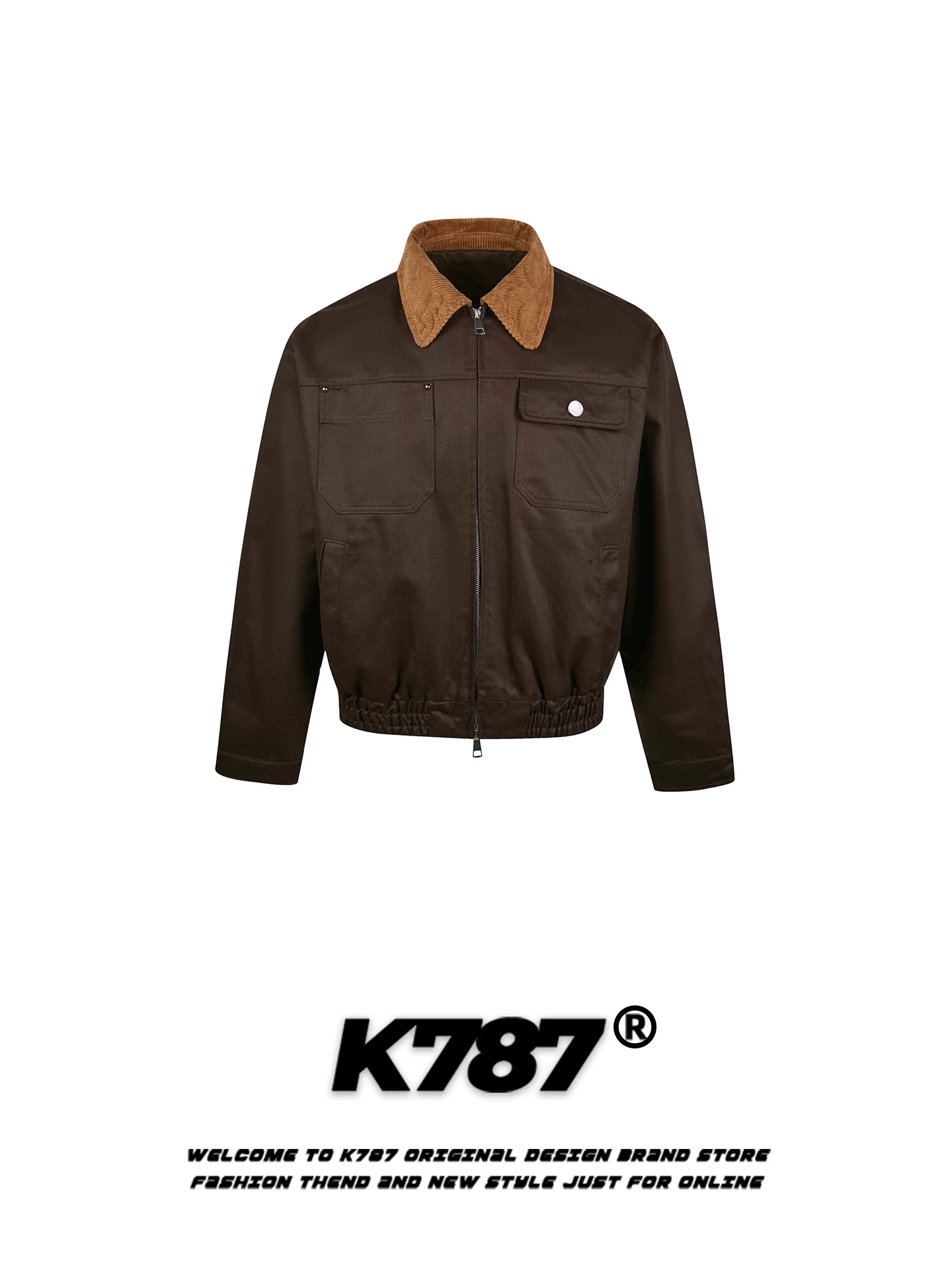 Áo khoác cổ điển kiểu Mỹ K787, phối màu, dáng rộng, phong cách unisex, màu hồng, áo khoác cặp đôi hợp thời trang