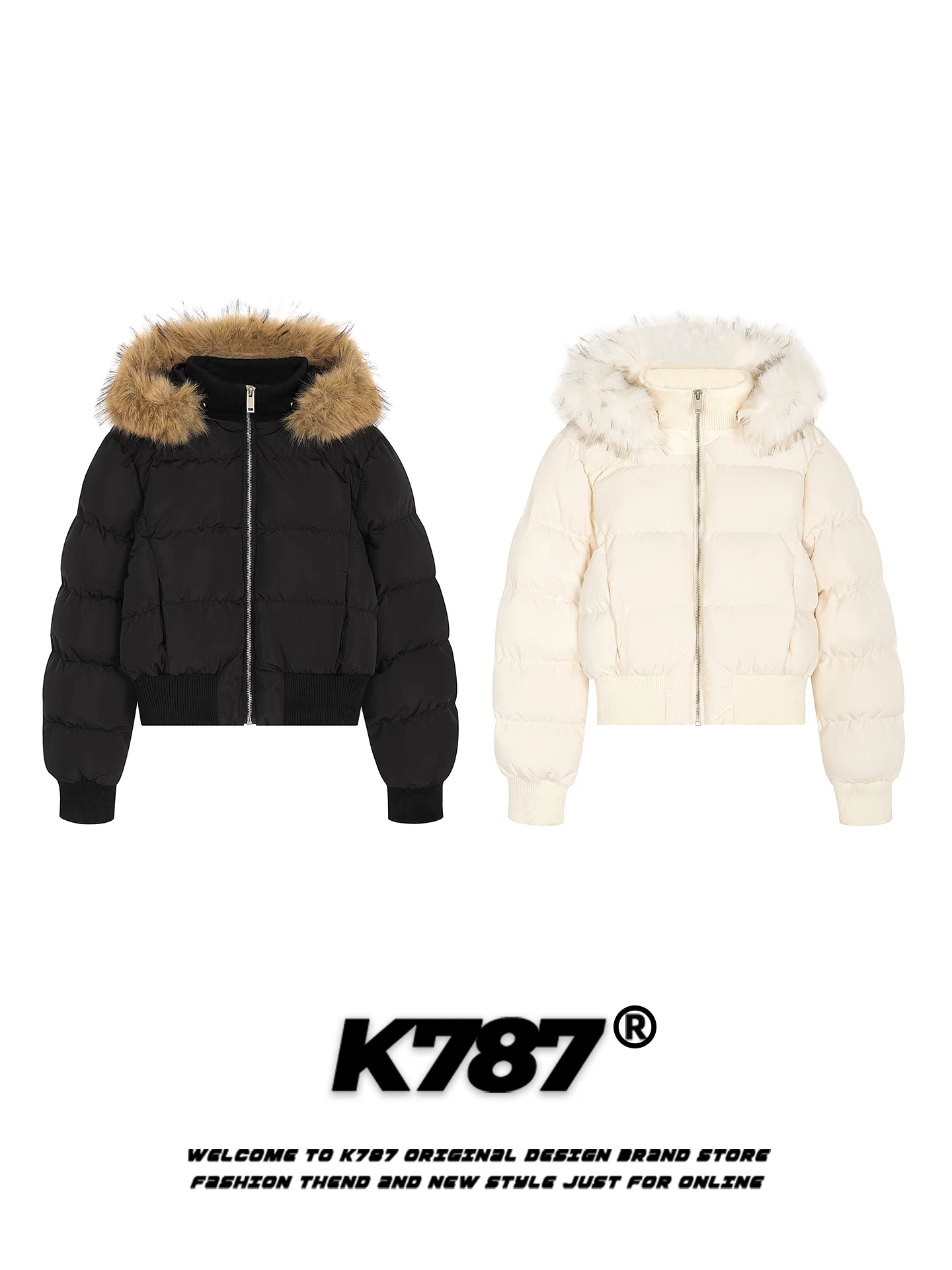 Áo khoác cotton ngắn kiểu gothic cổ điển Mỹ K787 dành cho nữ, có cổ lông, thiết kế dày dặn, kiểu áo phao.