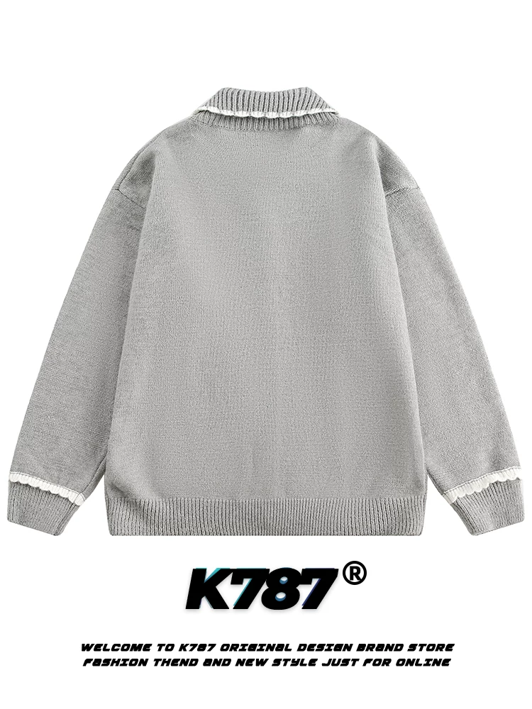 Áo len dệt kim thông thường kiểu Chanel K787 dành cho nam và nữ, áo khoác len cặp đôi đường phố cổ điển mùa đông kiểu Mỹ