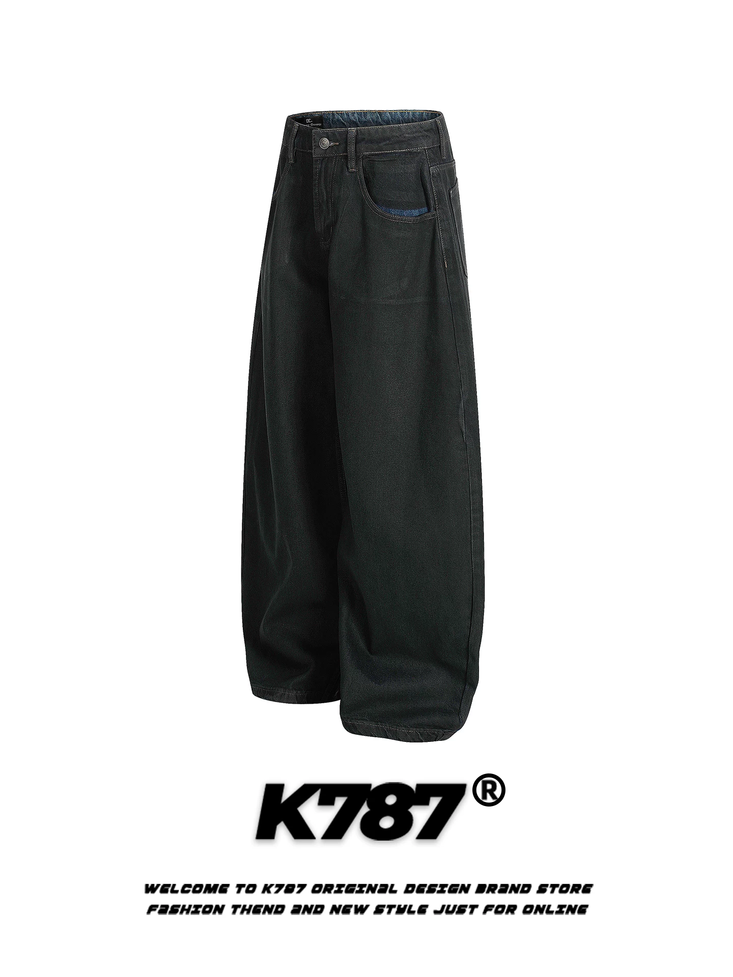 Quần jeans kiểu Mỹ cổ điển K787, dáng rộng thùng thình, xu hướng thời trang, dài chấm đất, dành cho nam và nữ