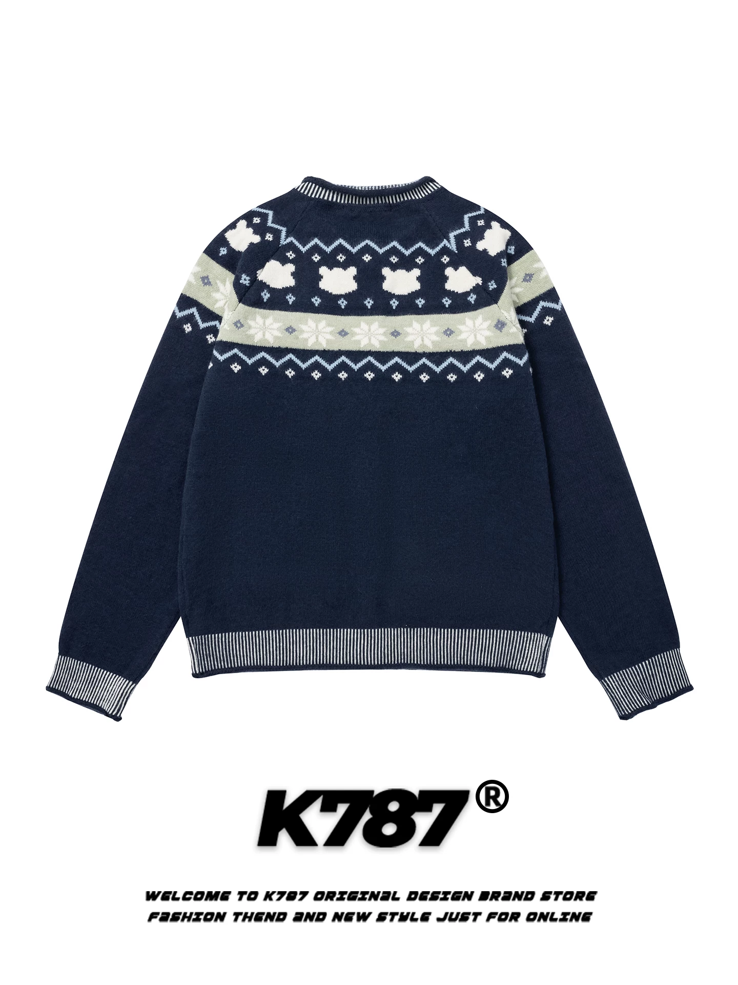 Áo cardigan dệt kim phong cách đường phố Mỹ K787, năng động và giản dị dành cho nam và nữ, áo khoác len rộng kiểu trộm cắp vui nhộn, kiểu Fair Isle.