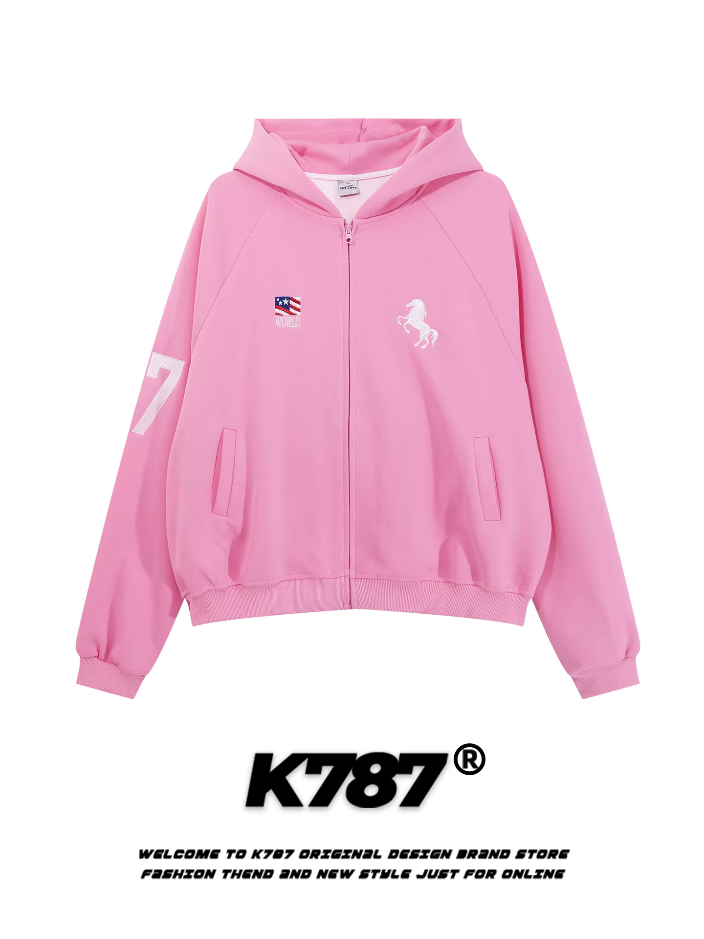 K787 Áo hoodie thêu kỹ thuật số phong cách đường phố Mỹ unisex dáng rộng giản dị dopamine hợp thời trang thương hiệu áo khoác ngắn mùa thu