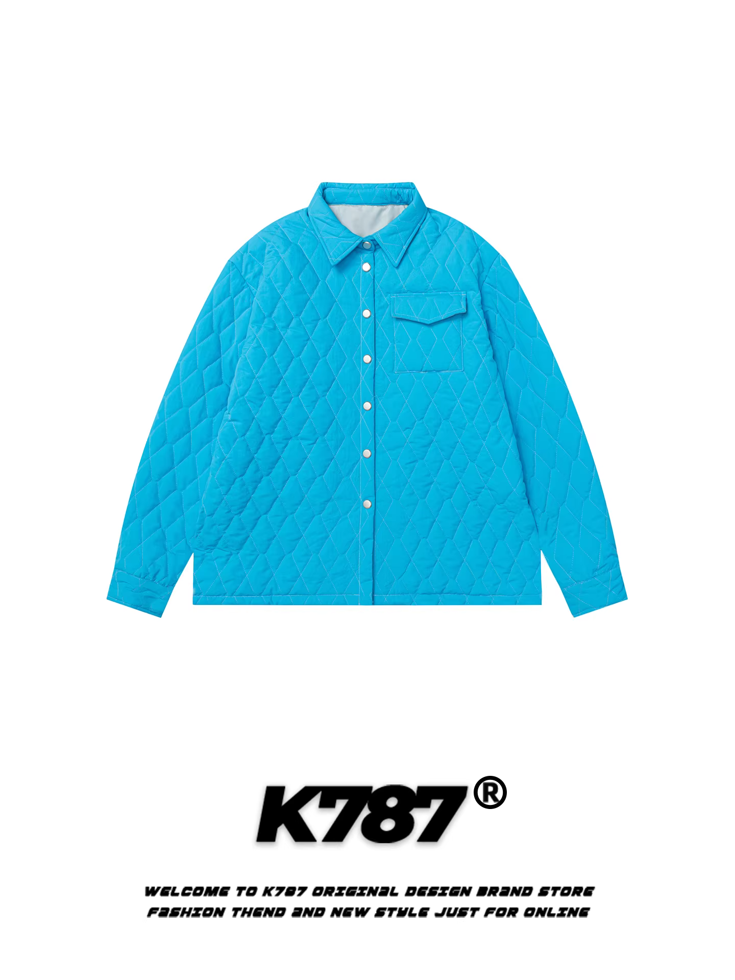 Áo khoác cotton có cổ kiểu Mỹ K787 dành cho nam và nữ, dáng rộng, ấm áp, dày dặn, áo khoác cotton màu xanh dương giản dị dành cho cặp đôi.