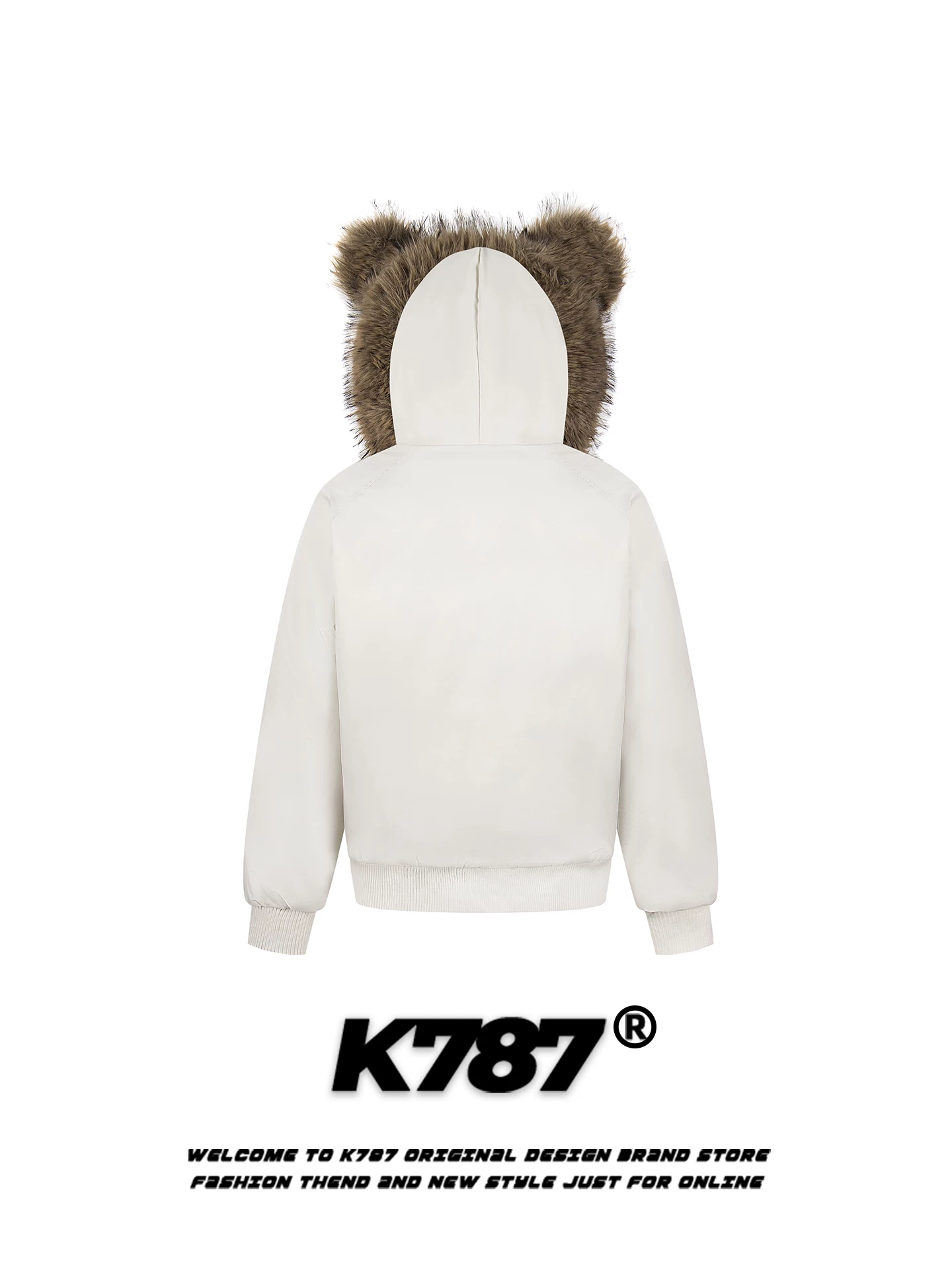 Áo khoác cotton có mũ tai gấu kiểu Mỹ cổ điển K787 dành cho nam và nữ, phong cách đại học, ấm áp và dày dặn, áo khoác cotton có khóa kéo đôi dành cho mùa đông.