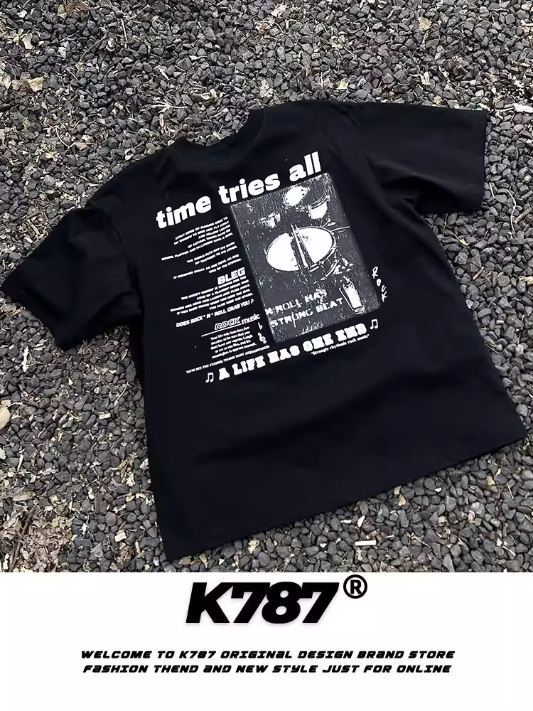 Áo thun ngắn tay phong cách retro Mỹ K787 cleanfit dành cho nam và nữ, áo thun ngắn tay phong cách đường phố đa năng phong cách hip-hop