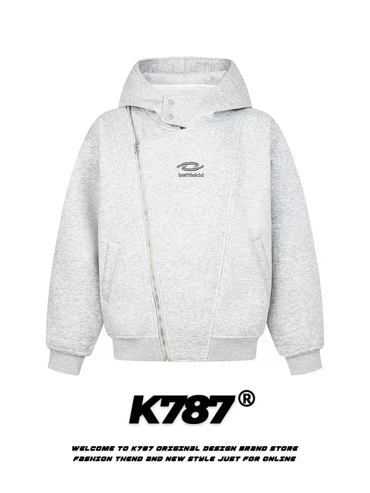 K787 Áo khoác có dây kéo chéo thêu theo xu hướng quốc gia cổ điển của Mỹ unisex thể thao cổ đứng phong cách đường phố có mũ trùm đầu áo cặp đôi