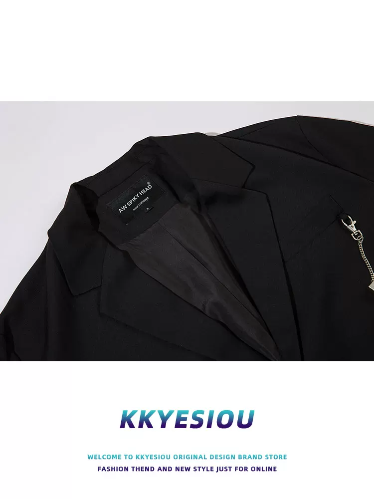 Áo khoác blazer thời trang thu đông KKyesiou2024 phong cách đường phố Mỹ dành cho nam và nữ, áo khoác lịch lãm, cá tính, phong cách hip-hop, nhẹ nhàng, trưởng thành.