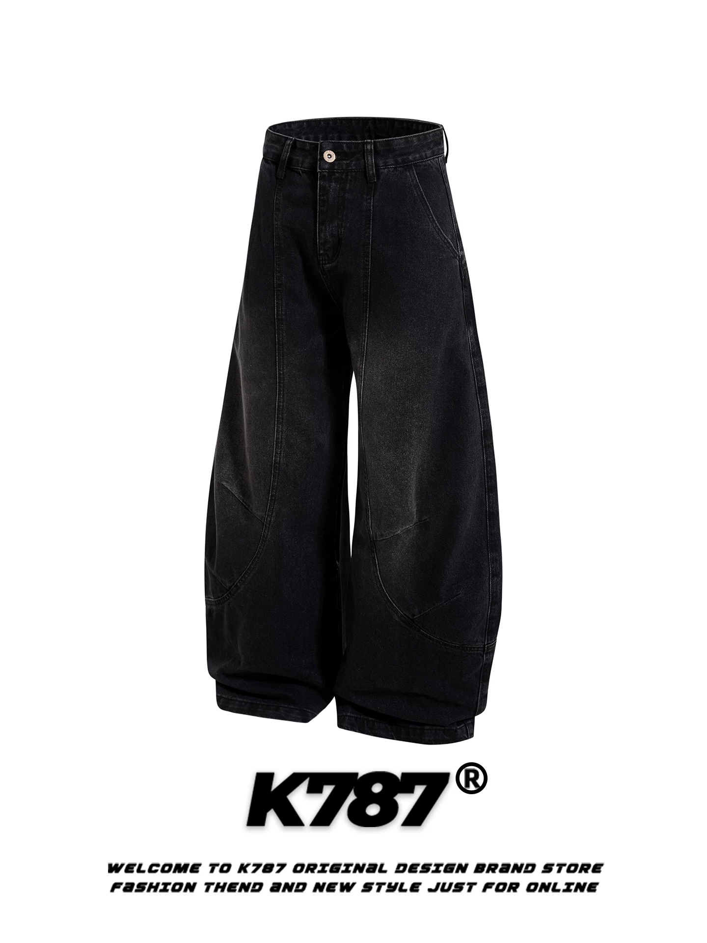 Quần jeans K787 kiểu Mỹ cổ điển, xước mài, dáng lửng, unisex, phong cách đường phố, thiết kế phá cách, phối vải, xu hướng quốc dân, ống rộng