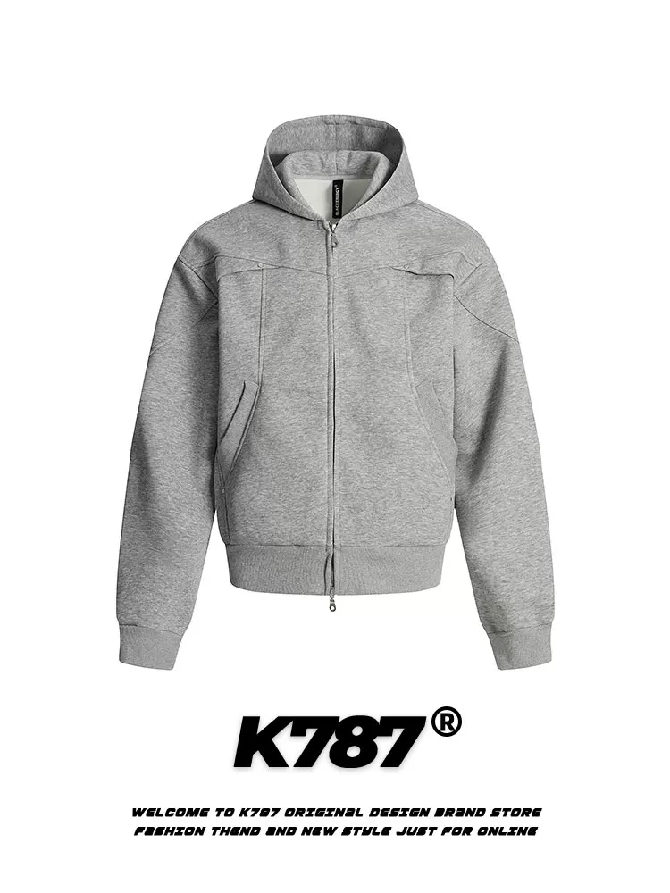 Áo khoác cardigan có mũ trùm đầu kiểu Mỹ cổ điển, phối màu ghép mảnh, dành cho nam và nữ, kiểu dáng đơn giản, màu trơn, áo khoác ngắn thường ngày.