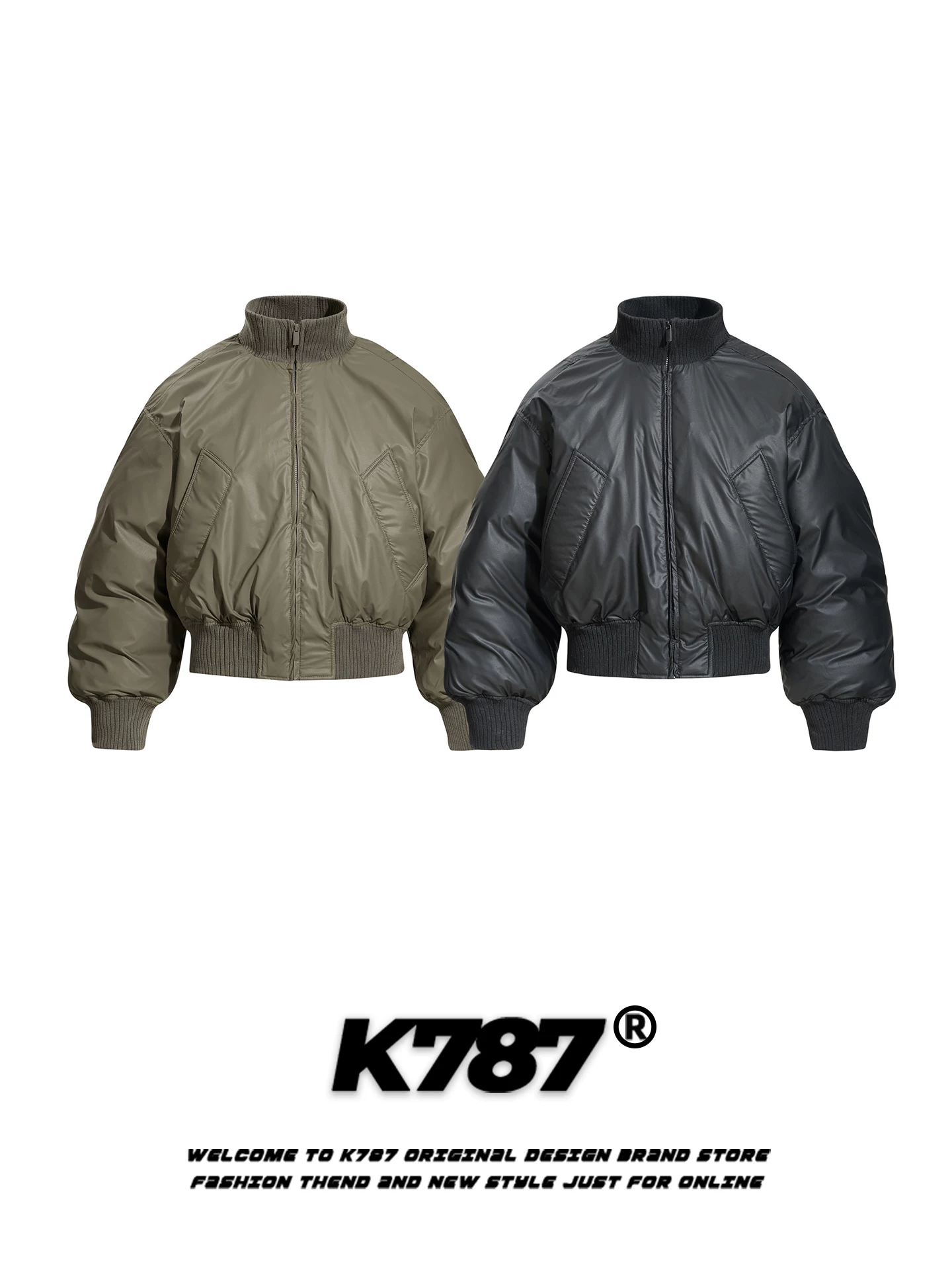 Áo khoác bomber mùa đông chất liệu cotton, kiểu dáng unisex, màu trơn, cổ đứng, phong cách đường phố Mỹ K787, chất liệu da PU ấm áp, thương hiệu thời trang.