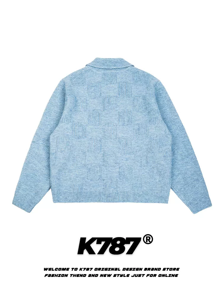 Áo len cardigan thiết kế kẻ sọc cổ điển Mỹ K787 dành cho nam và nữ, kiểu dáng đơn giản, màu trơn, chất liệu dệt kim, phong cách thường ngày.