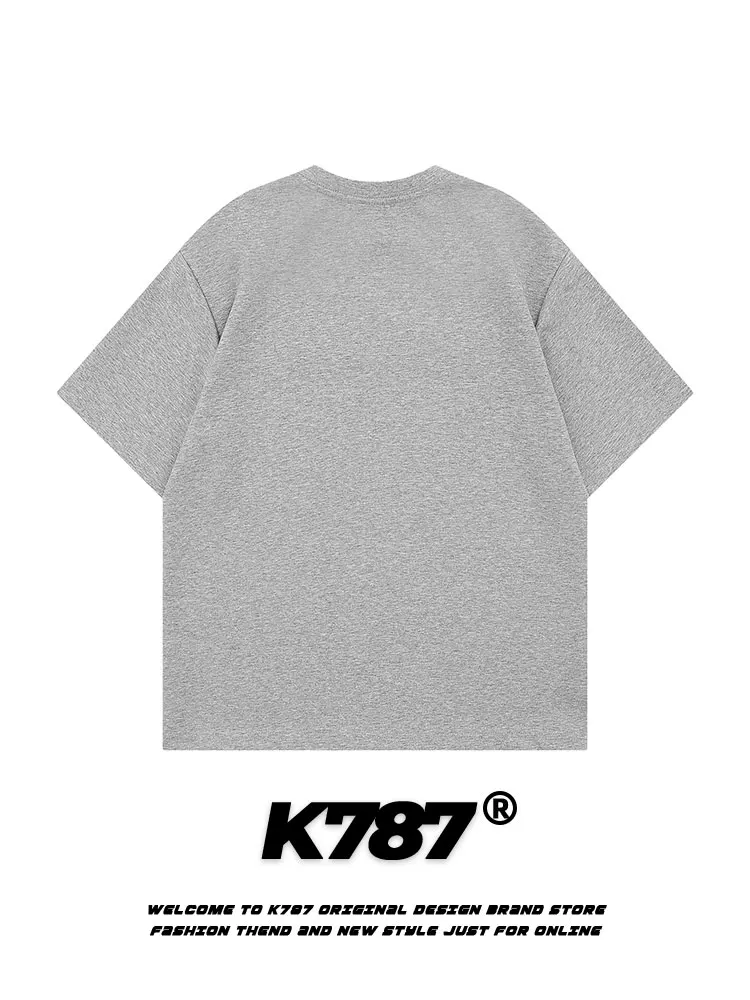 Áo thun ngắn tay thêu nút cổ điển kiểu Mỹ K787 dành cho nam và nữ, kiểu dáng regular shoulder cleanfit, form rộng, tay lửng, phong cách casual.