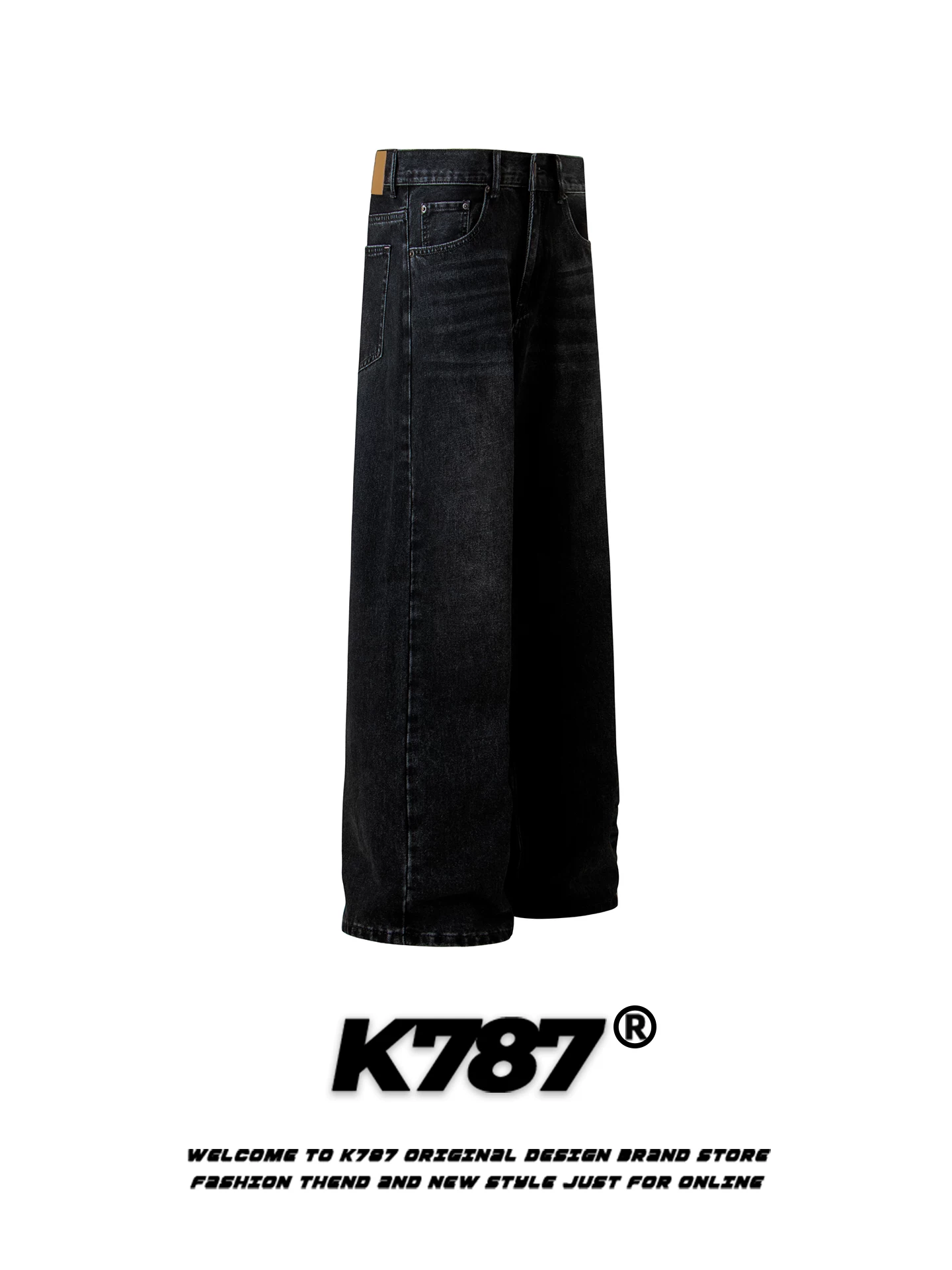 Quần jeans K787 kiểu Mỹ cổ điển, xước, dành cho nam và nữ, cạp cao, dáng rộng, phong cách đường phố, quần ống rộng dài chấm đất