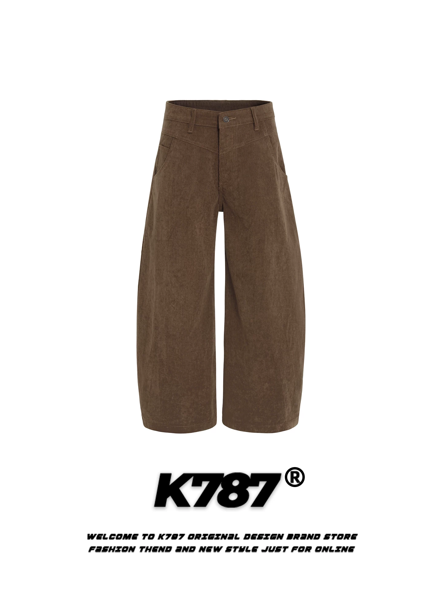 Quần âu kiểu Mỹ cổ điển K787 chất liệu corduroy, dành cho nam và nữ, dáng rộng, thời trang, cạp cao, tôn dáng, ống rộng kiểu scimitar