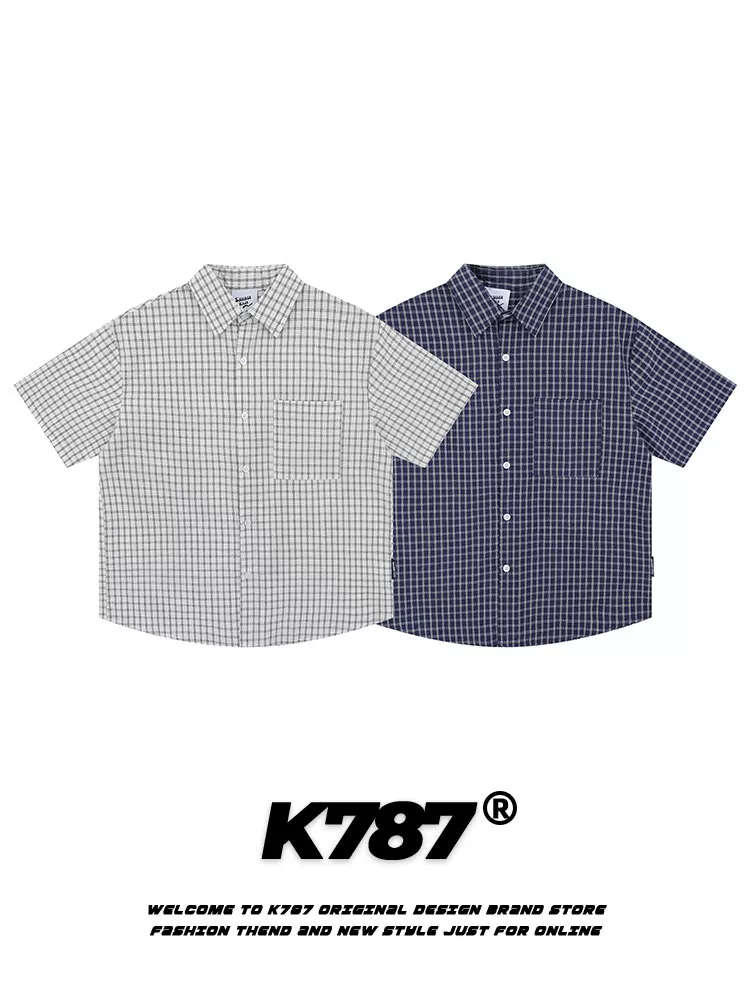 K787 Áo sơ mi ngắn tay dáng rộng kiểu Mỹ cổ điển kẻ sọc dành cho nam và nữ, phong cách cổ điển, hợp thời trang, áo cardigan cặp đôi nửa tay