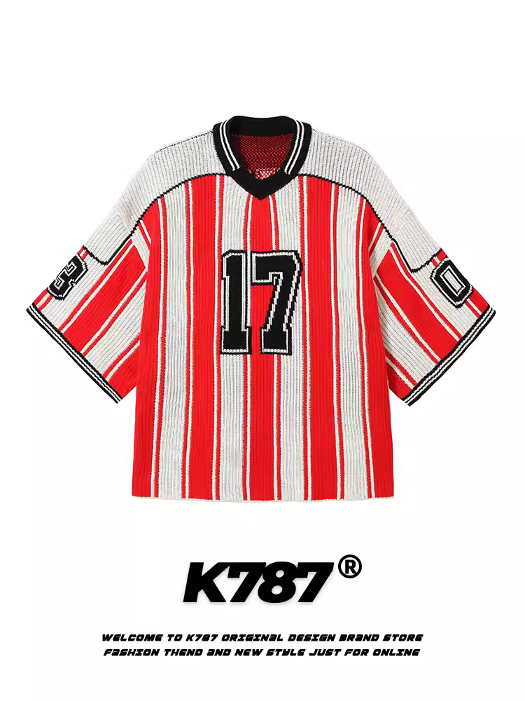 K787 Áo len sọc cổ chữ V kiểu Mỹ cổ điển kiểu Trung Quốc unisex blokecore đồ dệt kim dành cho cặp đôi