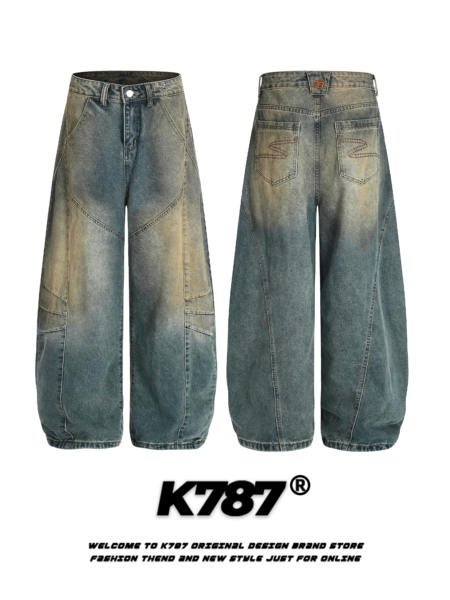 Quần jeans nam K787 kiểu đường phố Mỹ, phong cách xước rách, thương hiệu thời thượng, đường may lộ, dáng rộng, thoải mái, ống rộng