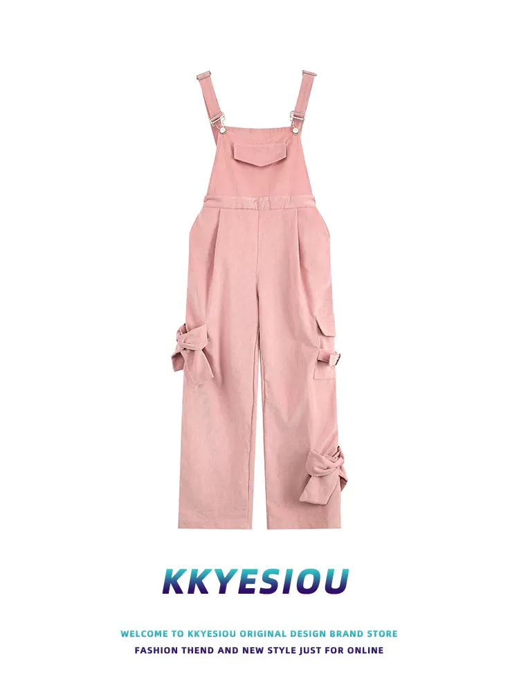KKyesiou quần yếm có dây buộc phong cách preppy unisex màu hồng dễ thương dopamine mùa hè