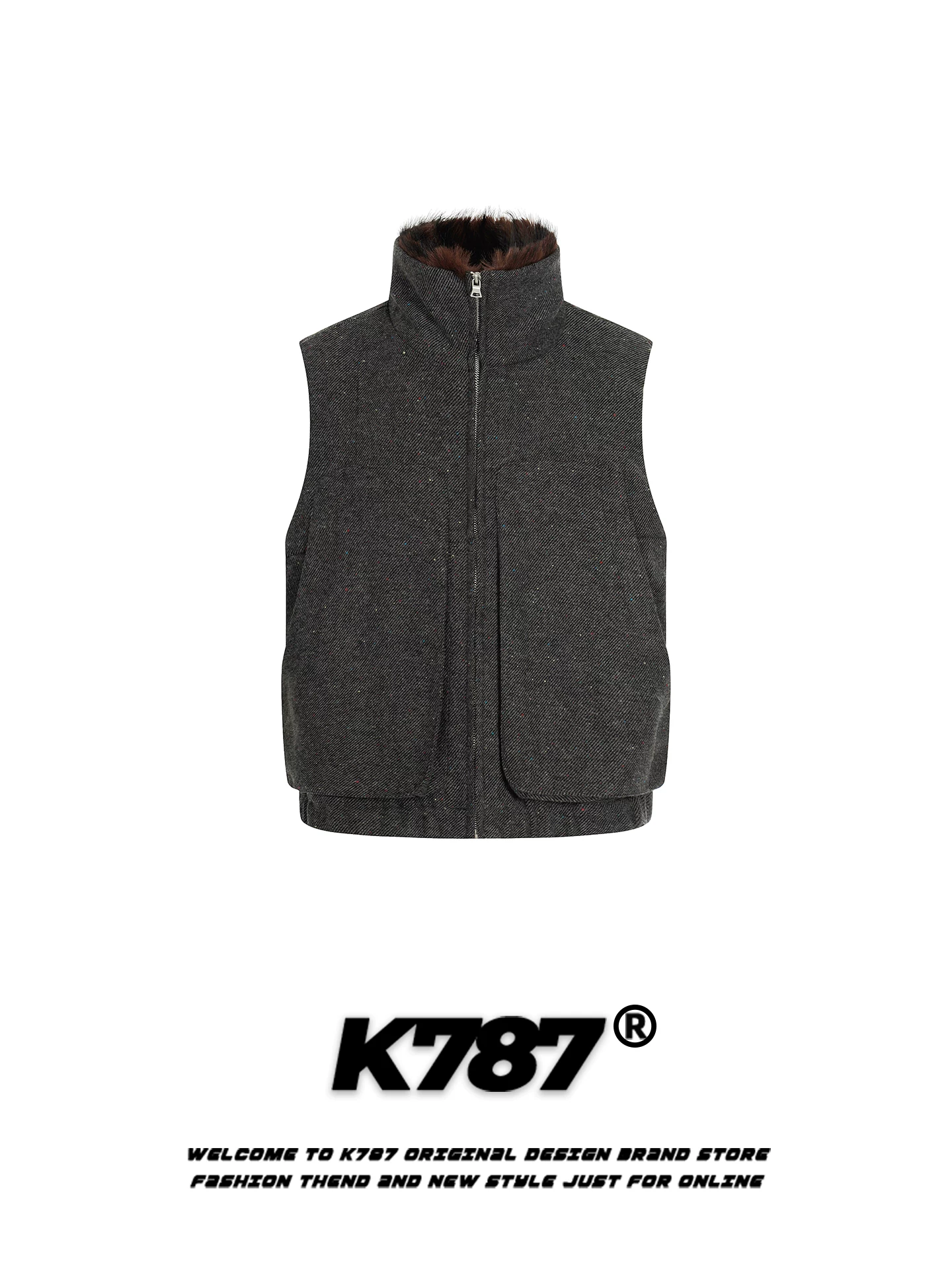 K787 Áo vest cổ đứng cổ lông phong cách cổ điển retro của Mỹ dành cho nam và nữ, dáng rộng, dày dặn, ấm áp, mặc nhiều lớp, áo khoác cotton đôi cho mùa đông.