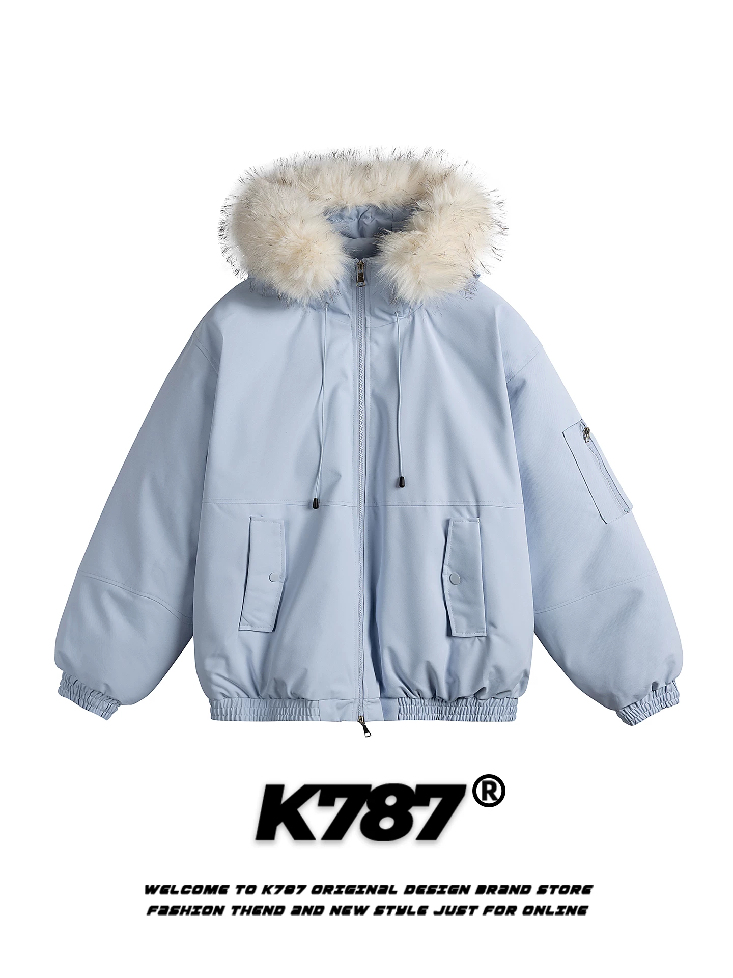 Áo khoác parka có mũ trùm đầu, cổ lông phong cách retro Mỹ K787 dành cho nam và nữ, áo khoác cotton giữ ấm mùa đông, kiểu dáng unisex thời trang dành cho cặp đôi