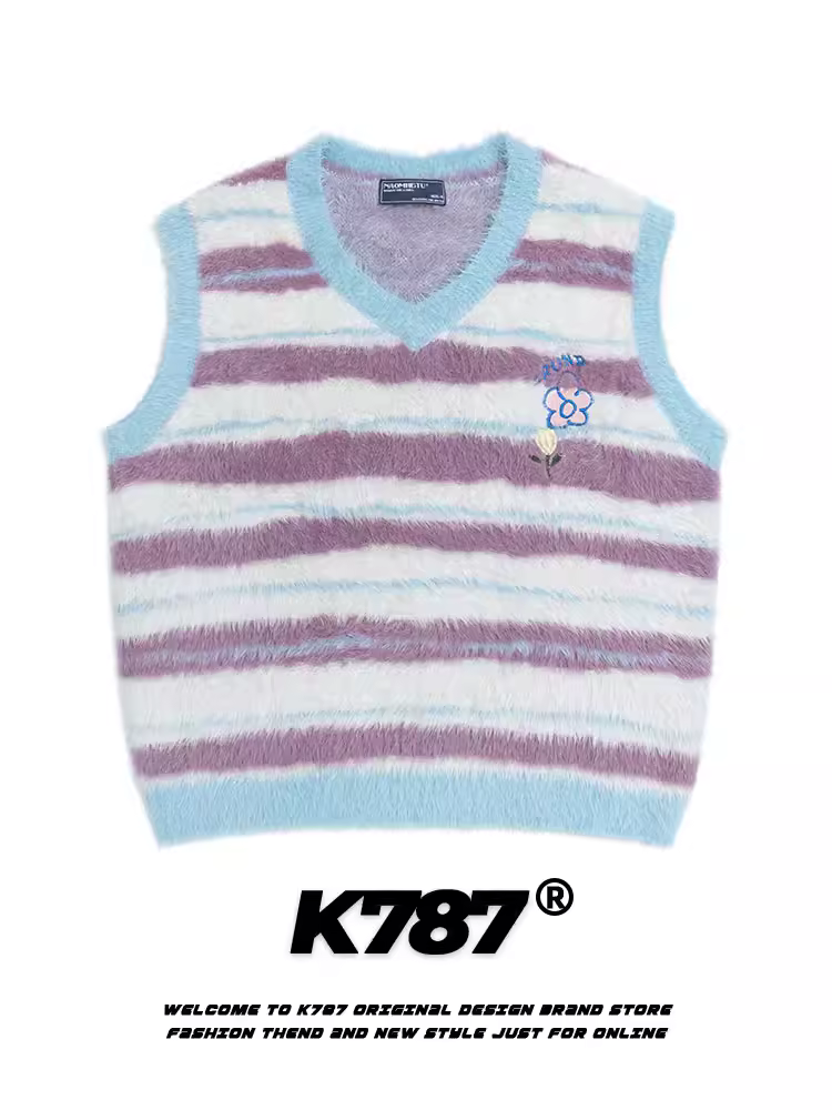 Áo len dệt kim cổ chữ V sọc cổ điển kiểu Trung Quốc K787 dành cho nam và nữ áo len cổ điển dành cho cặp đôi