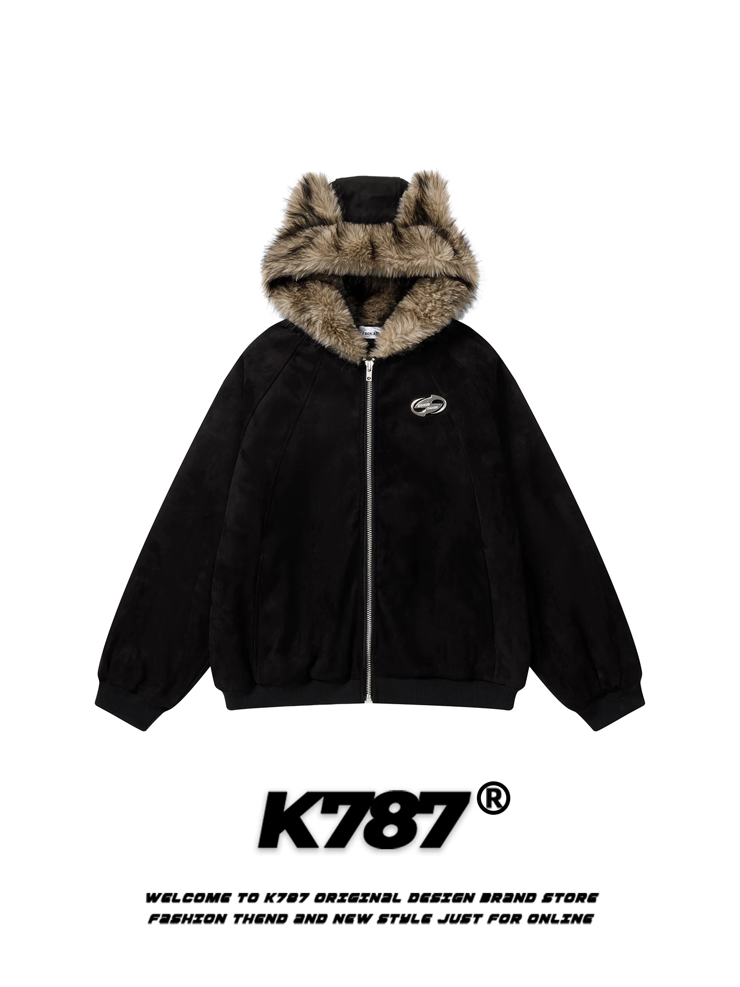 Áo khoác cotton có mũ trùm đầu kiểu retro Mỹ K787 dành cho nam và nữ, lót lông cừu, dày dặn, ấm áp, áo khoác cotton dành cho cặp đôi.