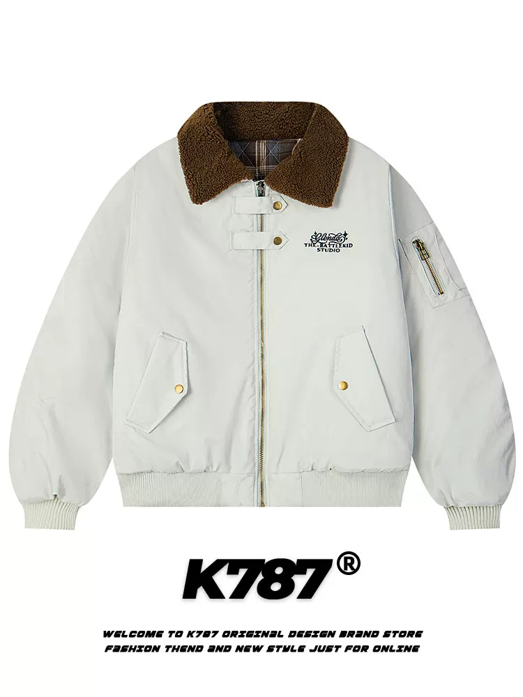 Áo khoác len cừu K787 kiểu Mỹ cổ điển, chất liệu cotton dày dặn, có thể mặc hai mặt, họa tiết ca rô, dành cho cả nam và nữ.