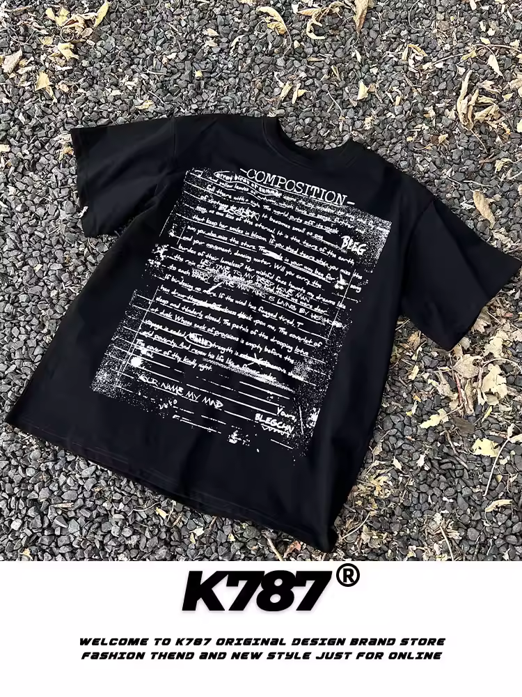 Áo thun ngắn tay unisex phong cách Trung Quốc K787, kiểu dáng gọn gàng, mùa hè 2025, phong cách retro Mỹ, đường phố, dành cho cặp đôi