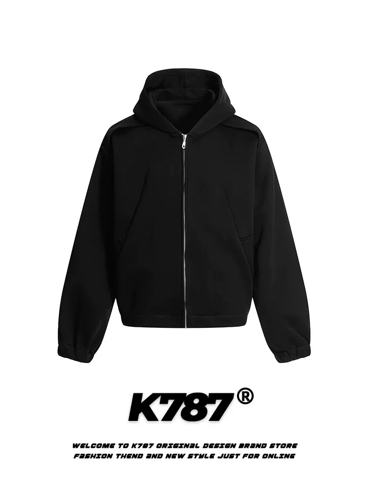 Áo khoác có mũ trùm đầu cao cấp kiểu retro Mỹ K787 dành cho nam và nữ, áo khoác ngắn kiểu dáng lười biếng, phong cách giản dị