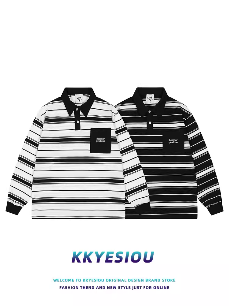 Áo sơ mi POLO phong cách retro Mỹ, sọc kẻ, kiểu preppy dành cho nam và nữ, cổ điển, giản dị, đa năng, áo đôi.