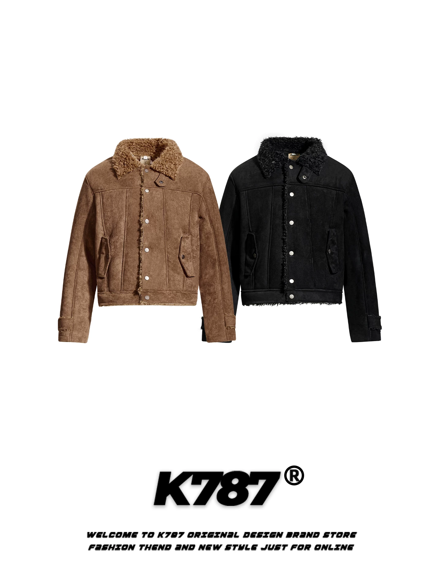 Áo khoác cotton phối len cừu nâu kiểu Mỹ cổ điển K787 dành cho nam và nữ, thương hiệu thời thượng, áo khoác cotton dày dặn ấm áp cho mùa đông.