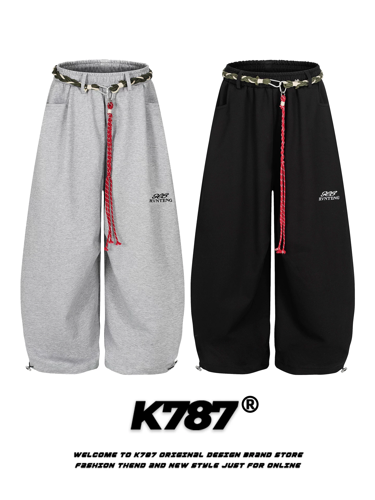 Quần jogger thể thao kiểu Mỹ K787, unisex, dáng rộng, cạp cao, tôn dáng, ống rộng, kiểu dáng xuông.