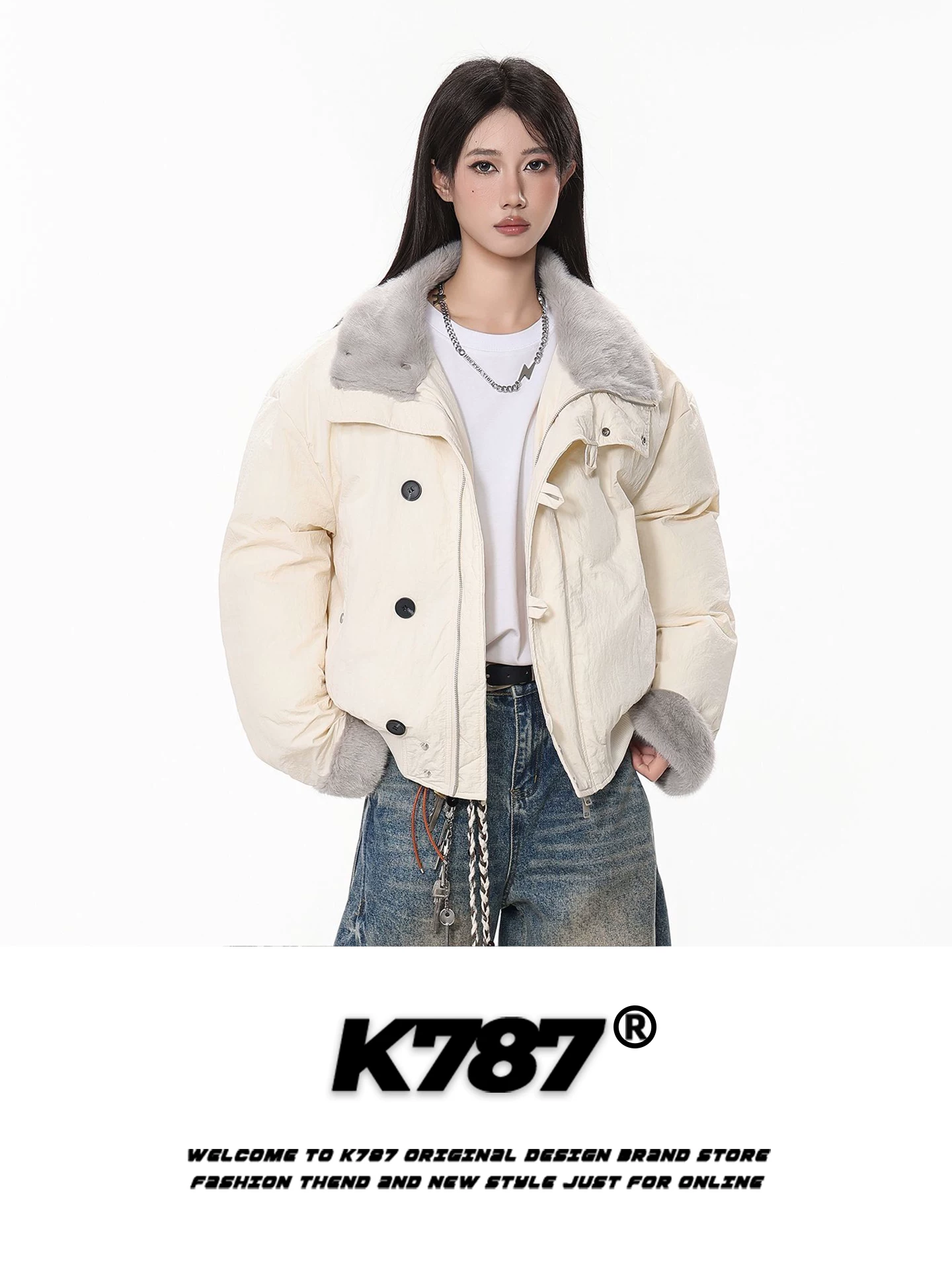 Áo khoác cotton cổ đứng kiểu dáng thời trang Mỹ K787 dành cho nam và nữ, áo khoác cotton mùa đông ấm áp, phong cách giản dị, hợp thời trang dành cho cặp đôi.