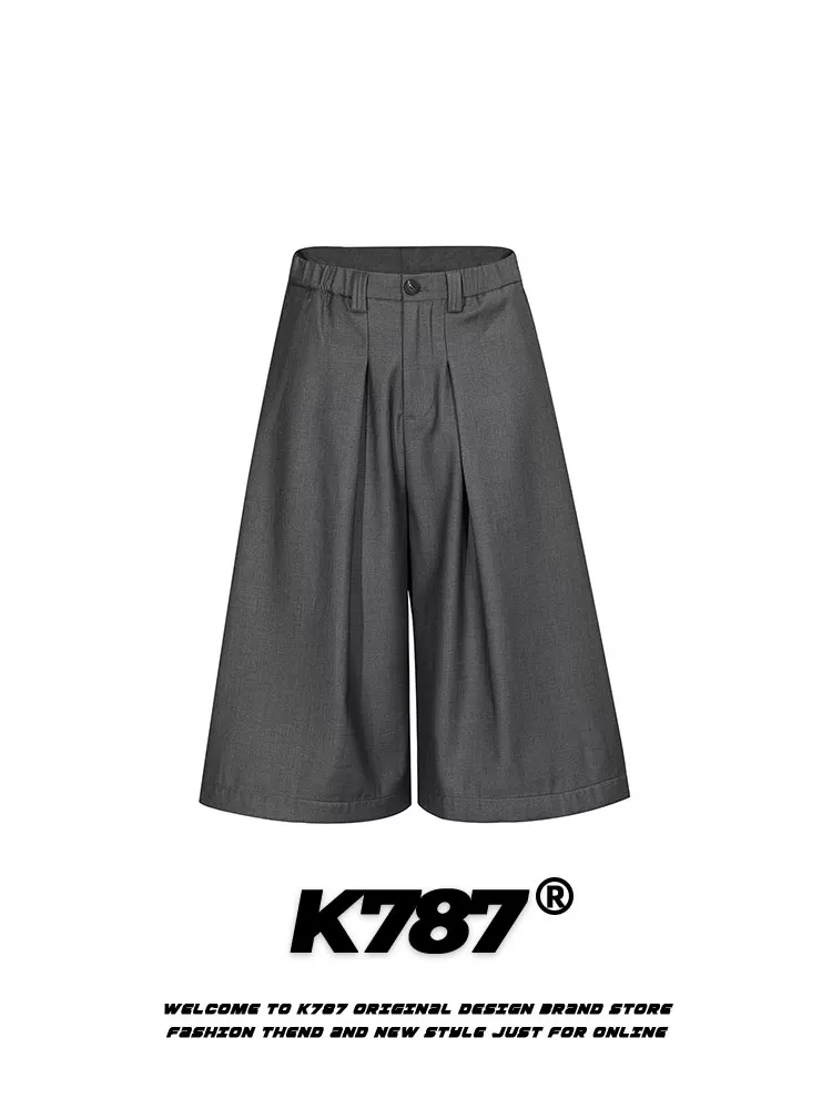 Quần short ống rộng xếp ly kiểu Mỹ cổ điển K787, dáng rộng, chất liệu mềm mại, unisex, kiểu dáng thẳng, mặc thường ngày