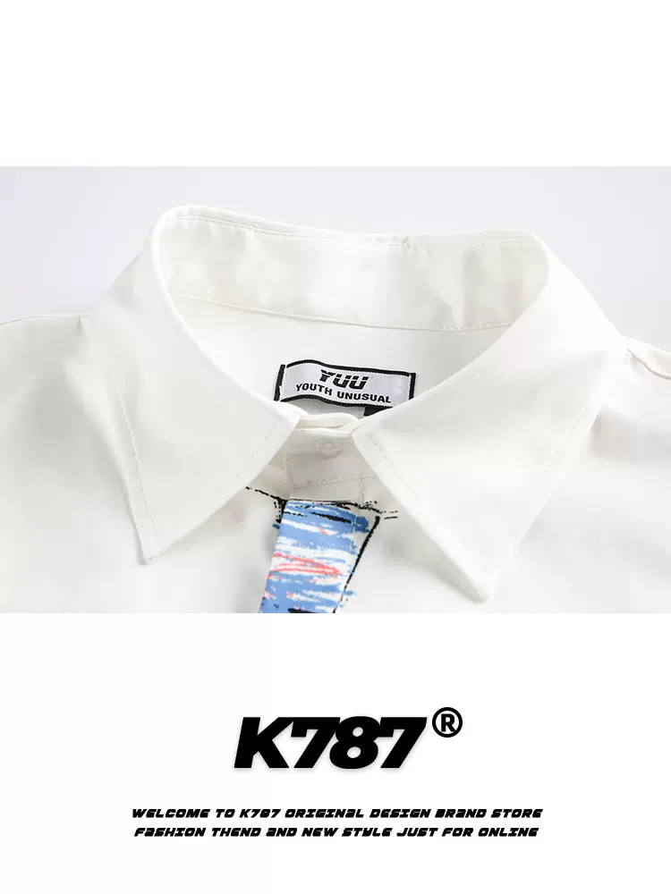 Áo sơ mi ngắn tay họa tiết graffiti retro Mỹ K787 dành cho nam và nữ, kiểu vintage mùa hè 2025, kiểu cardigan nửa tay