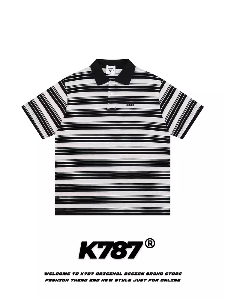 Áo thun ngắn tay cổ điển kiểu Mỹ K787 dành cho nam và nữ, áo sơ mi POLO dáng rộng đa năng phong cách đại học