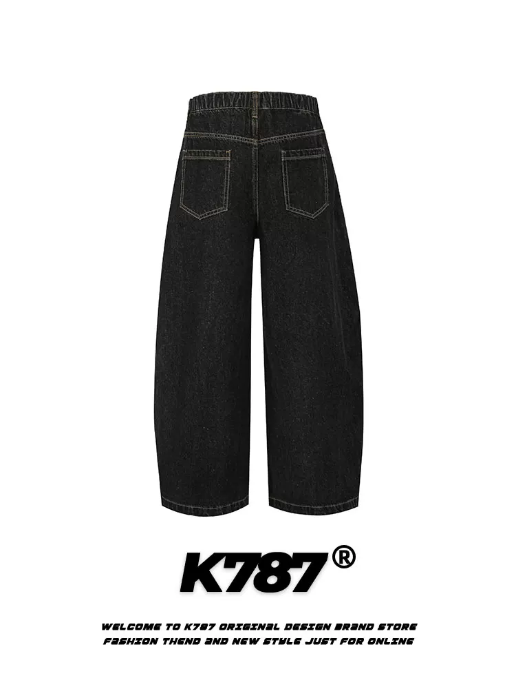 K787 Quần jean kẻ sọc cổ điển kiểu Mỹ chắp vá unisex oversize niche quần ống thẳng thông thường hợp thời trang