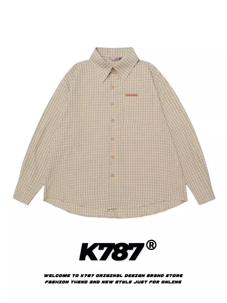 K787 Áo sơ mi dài tay kiểu Mỹ cổ điển kẻ sọc giản dị phong cách đại học dành cho nam và nữ áo khoác mỏng đa năng cổ điển dành cho cặp đôi