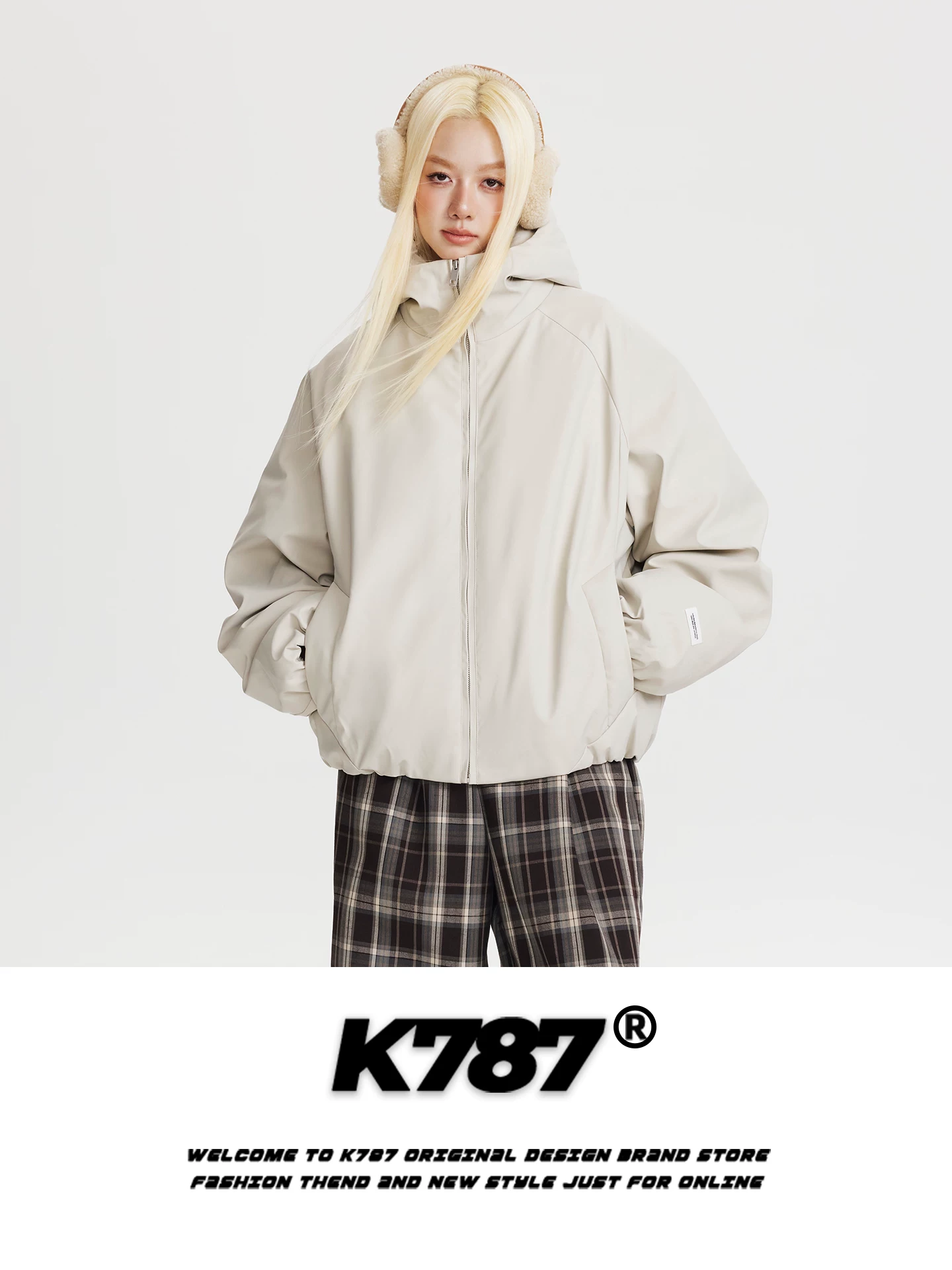 Áo khoác cotton có mũ trùm đầu đơn giản kiểu retro Mỹ K787 dành cho nam và nữ, áo khoác cotton rộng rãi, dày dặn, ấm áp dành cho cặp đôi.