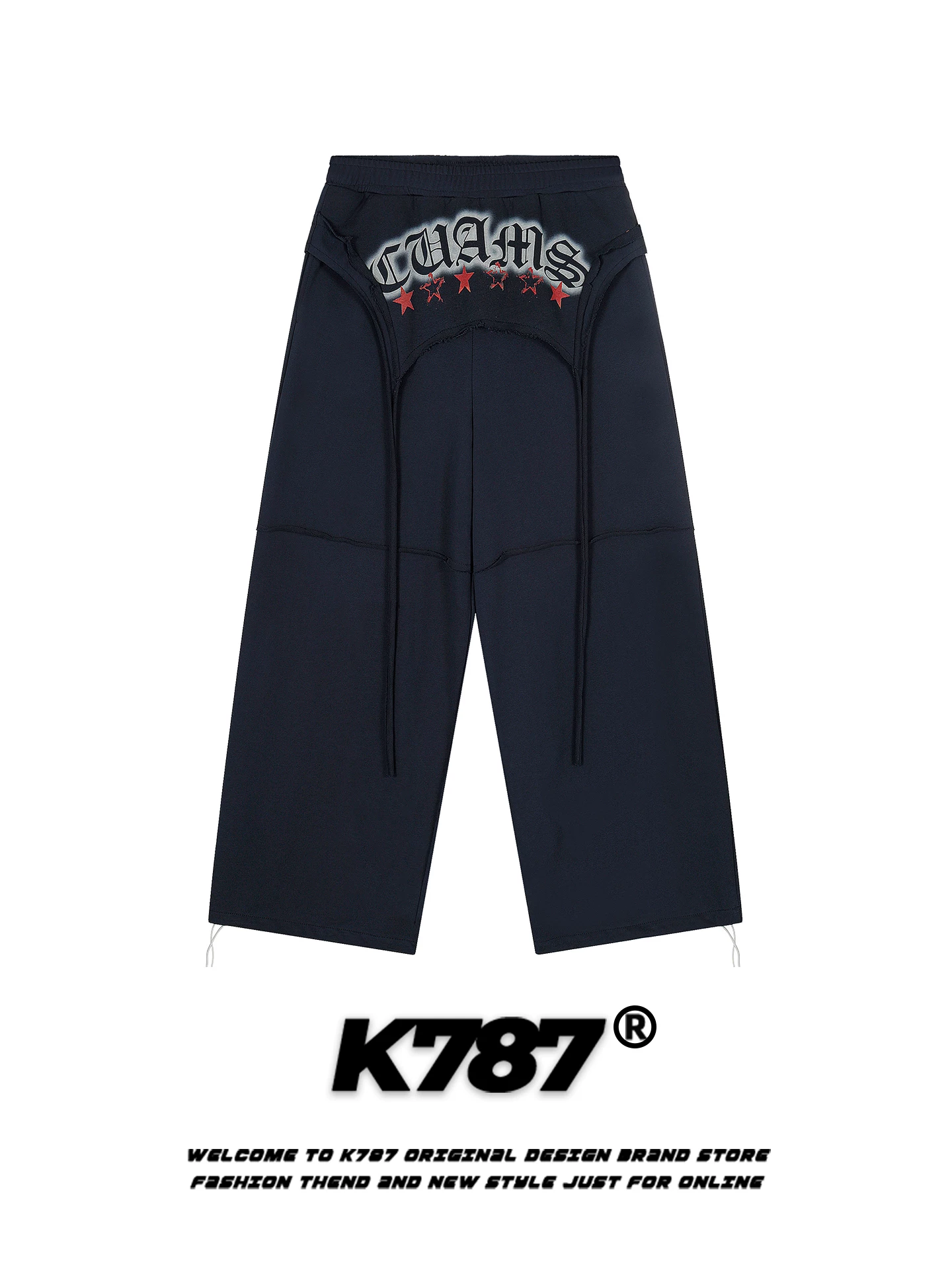 Quần jogger nữ K787 phong cách đường phố Mỹ, in chữ cũ kỹ, kiểu dáng năng động, quần ống rộng thẳng phong cách gothic phóng khoáng