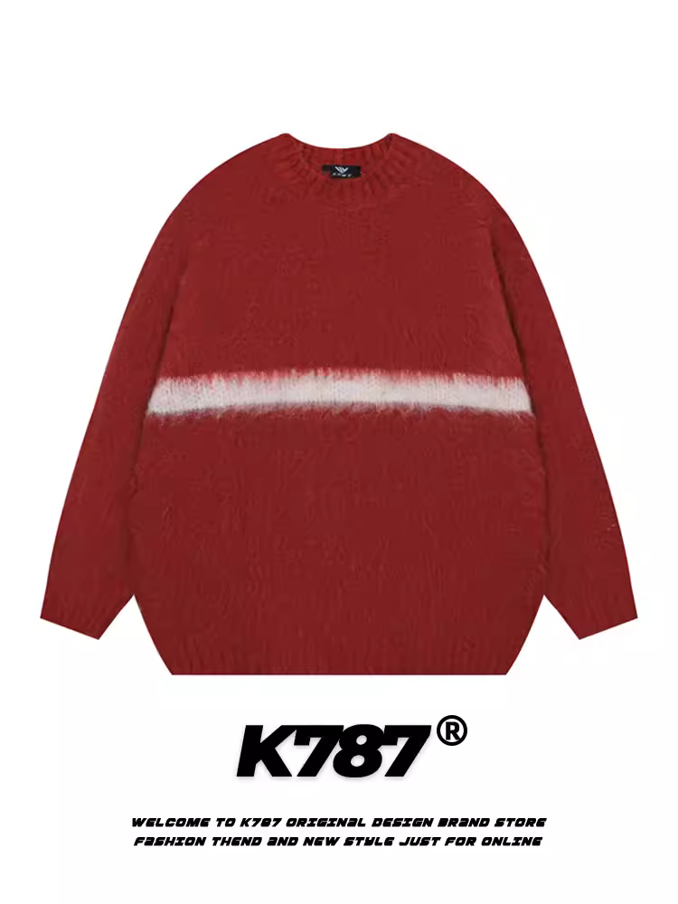 Áo len dệt kim màu đỏ kiểu Mỹ cổ điển K787 dành cho nam và nữ, dày dặn và đa năng, thích hợp cho các cặp đôi trong năm hoàng đạo.