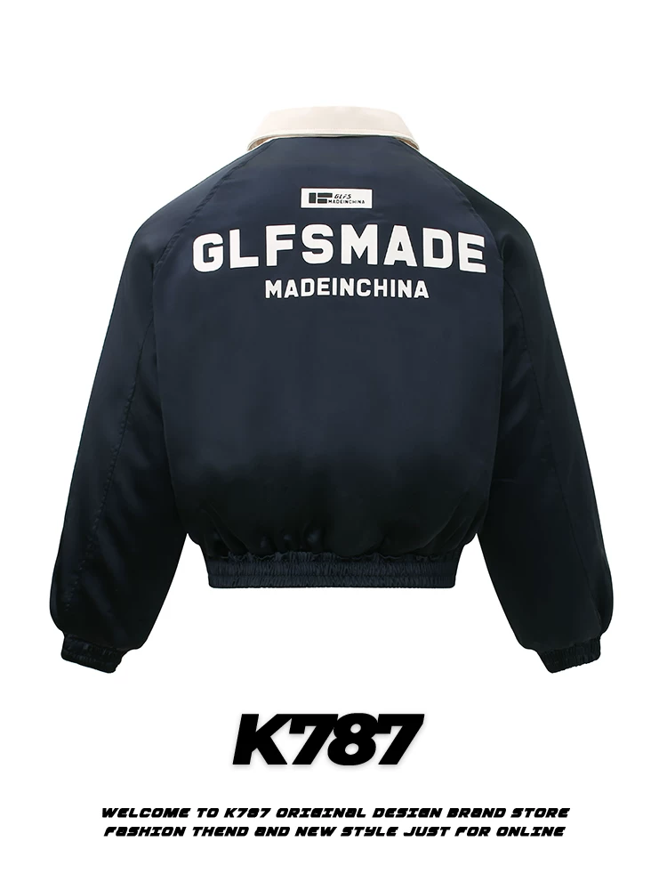 Áo khoác cotton dày dặn kiểu dáng cổ điển Mỹ K787, kẻ sọc, may chần bông, unisex, phong cách biker, thêu họa tiết, áo khoác đôi mùa đông