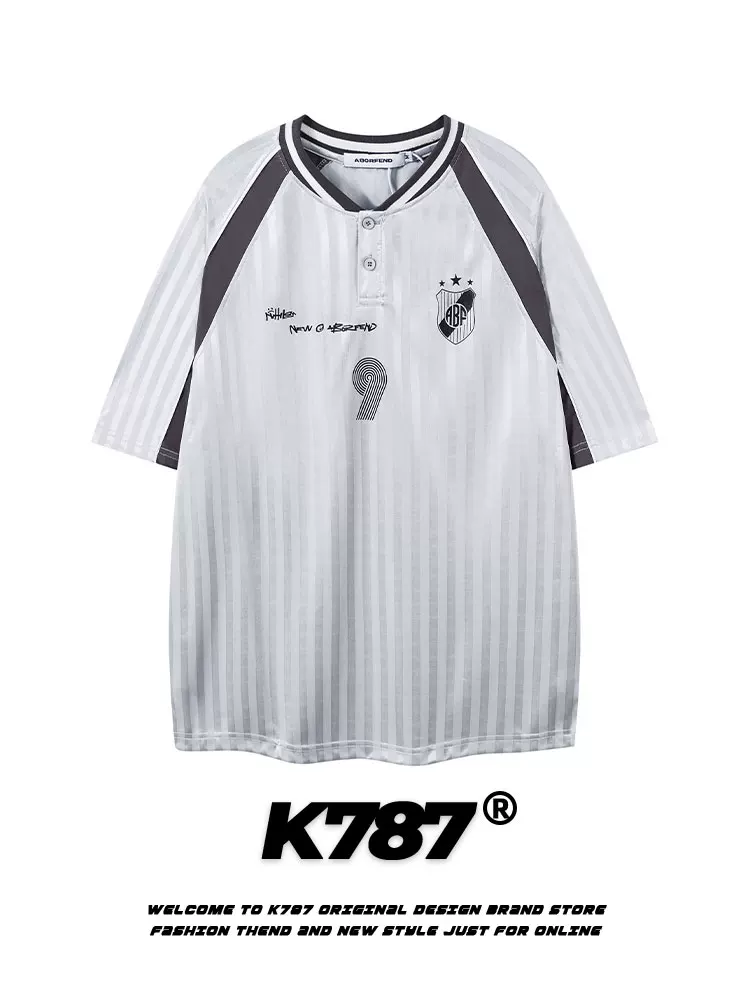 K787 Áo thun thể thao ngắn tay raglan cổ điển kiểu Mỹ dành cho nam và nữ, áo jersey blokecore, áo thun cặp đôi phong cách đại học