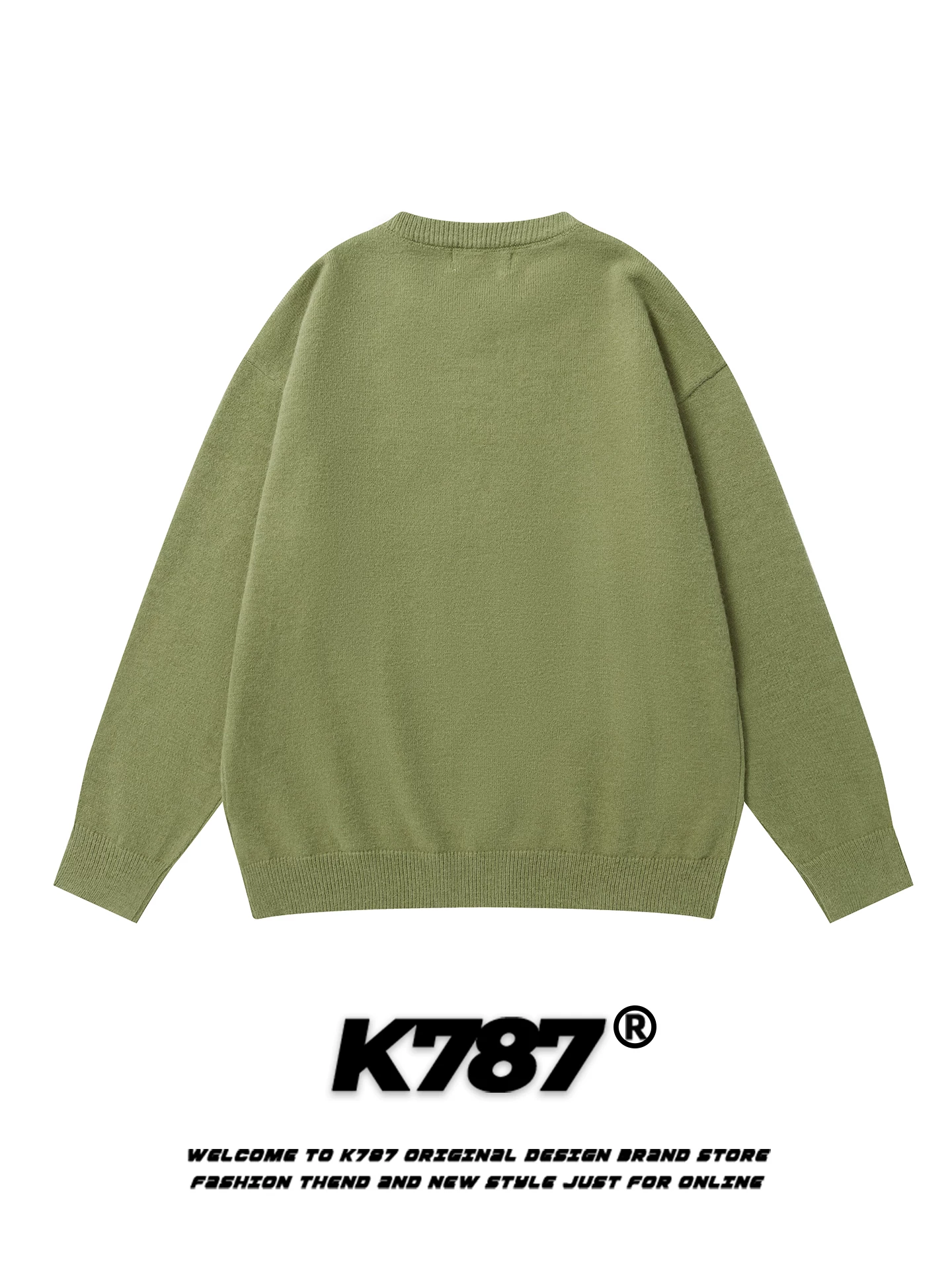 K787 Áo len jacquard hoạt hình cổ điển kiểu Mỹ dành cho nam và nữ, phong cách đại học lười biếng, trang phục dệt kim thông thường dành cho cặp đôi