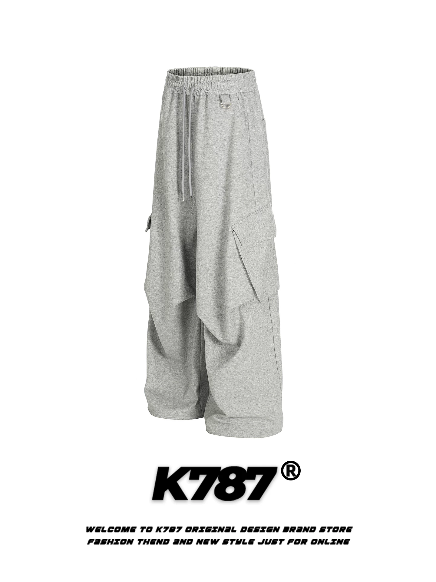 Quần dài unisex kiểu Mỹ cổ điển K787 nhiều túi, dây rút, dáng rộng, xu hướng thời trang, thương hiệu đơn giản, ống rộng, dài.