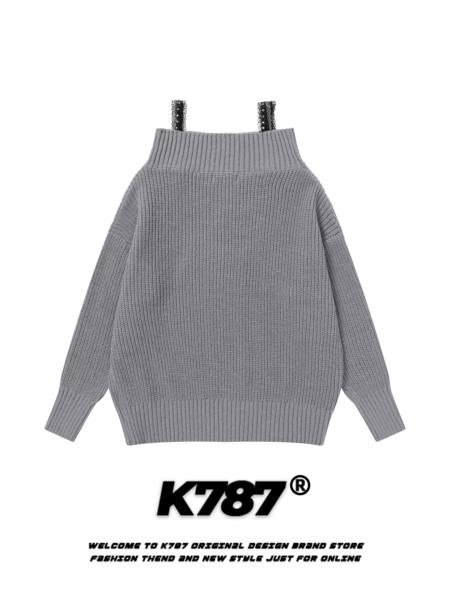 Áo len nữ kiểu Mỹ K787, dáng rộng, phong cách gợi cảm, thoải mái, kiểu trễ vai, chất liệu dệt kim ngọt ngào
