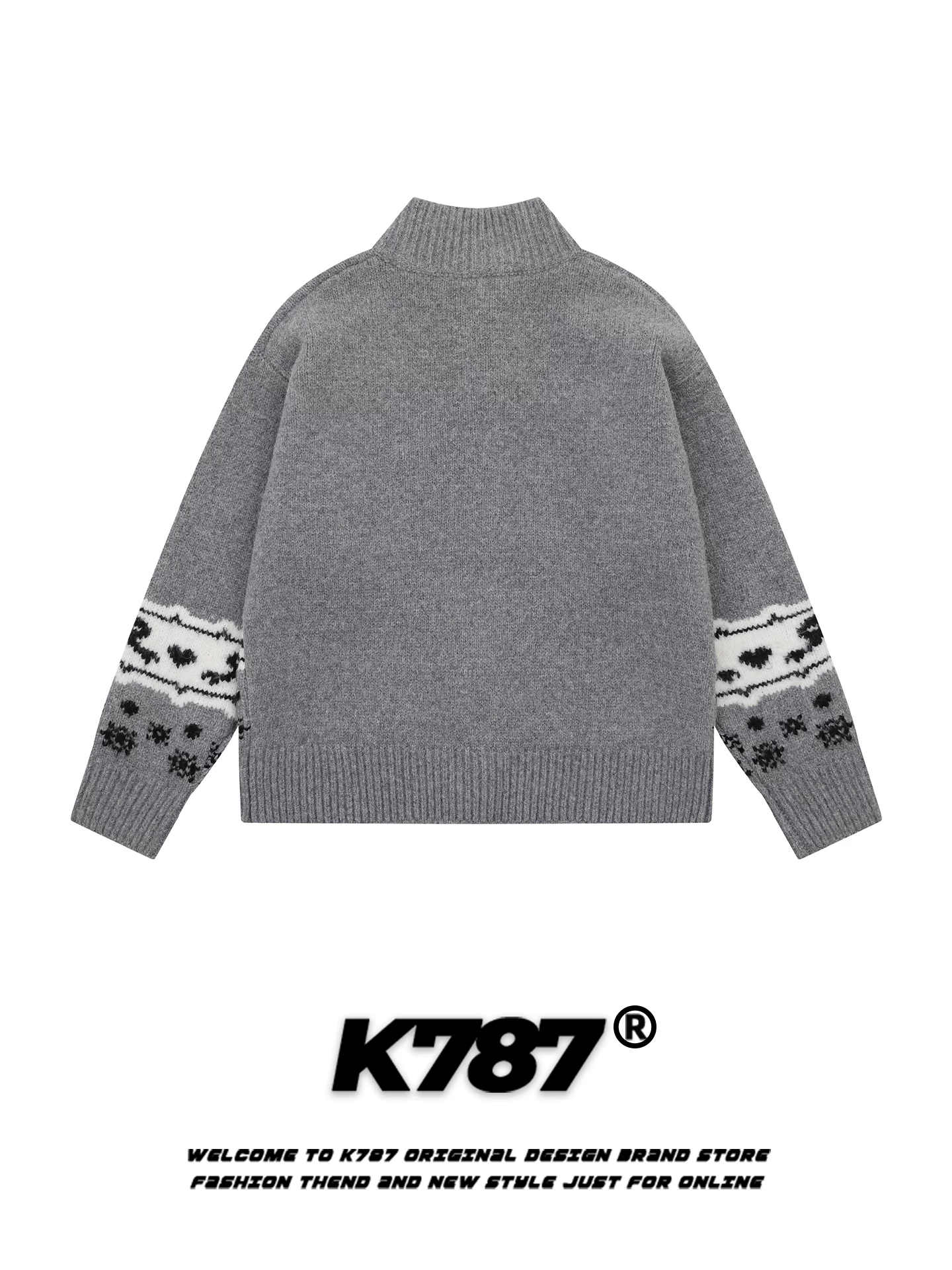 Áo cardigan len dệt kim kiểu đường phố Mỹ K787 họa tiết chó ngộ nghĩnh dành cho nam và nữ, có khuy cài, kiểu dáng dân tộc, áo len ngắn.