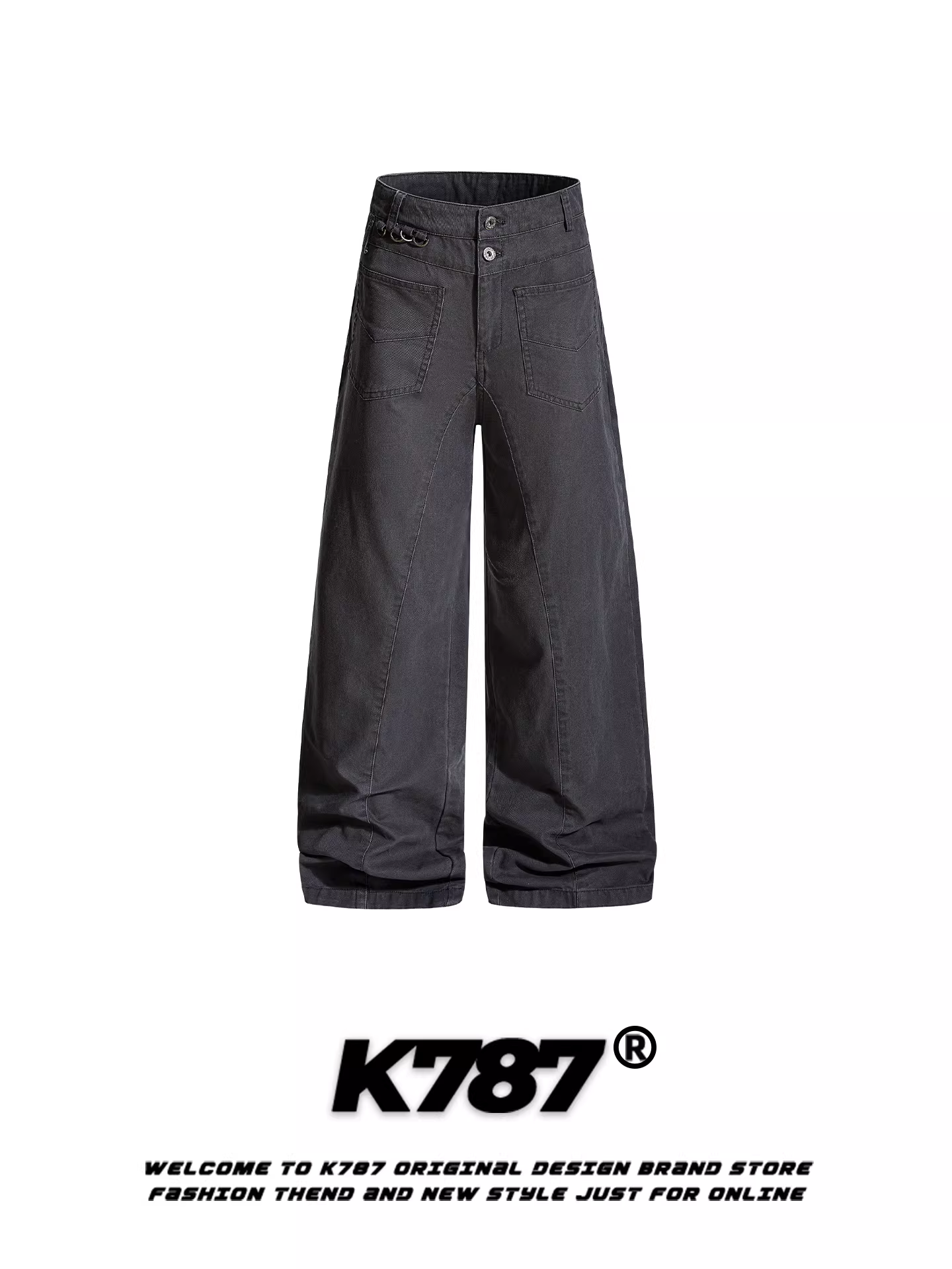 Quần K787 kiểu Mỹ cổ điển, thiết kế cleanfit, dáng scimitar, unisex, rộng rãi, thoải mái, cạp cao, thời thượng, ống rộng, dài chạm sàn