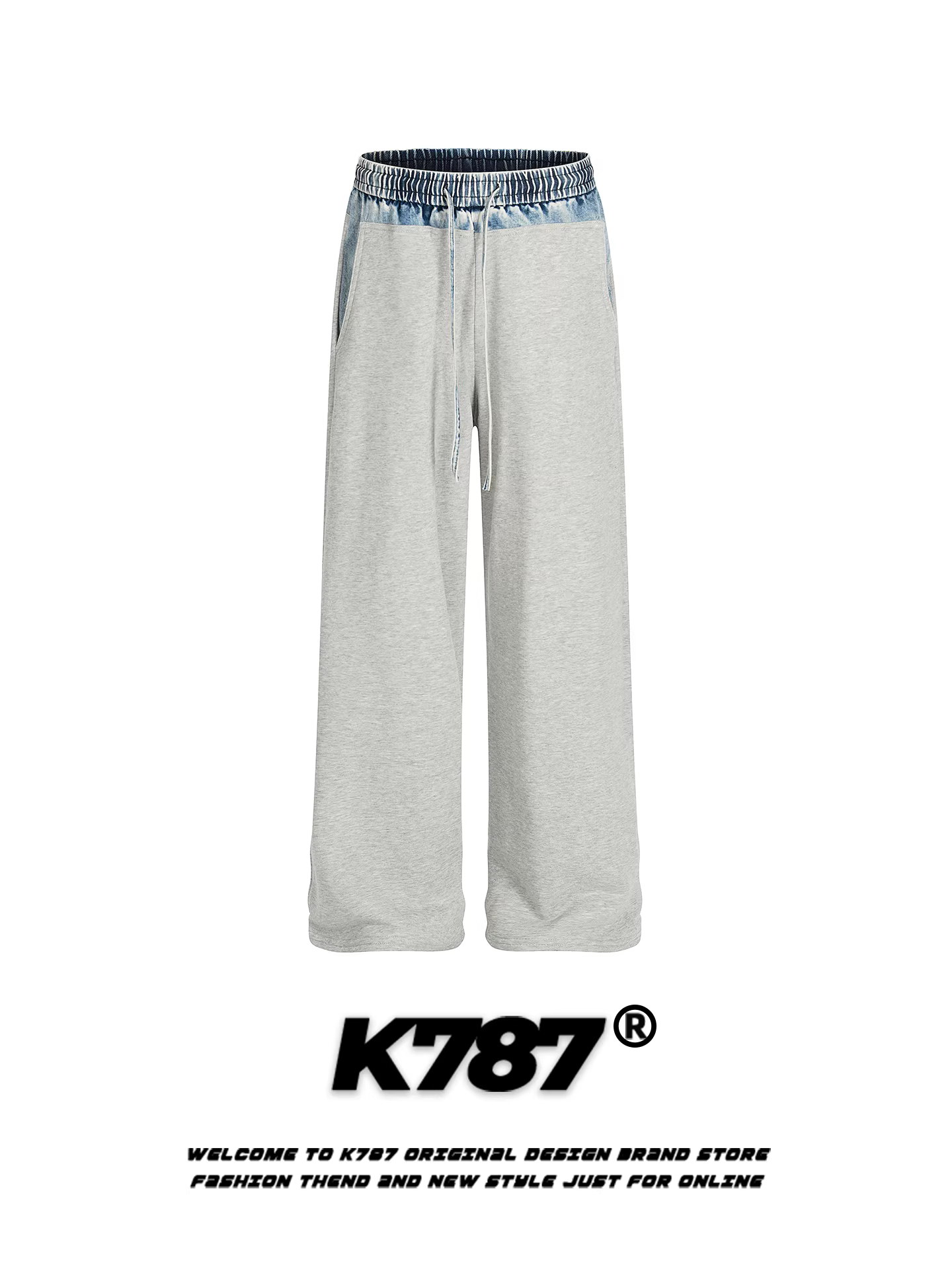 Quần jeans phối màu phong cách đường phố Mỹ K787, kiểu dáng unisex, rộng rãi, xu hướng thời trang, cạp cao, ống thẳng, dáng rộng